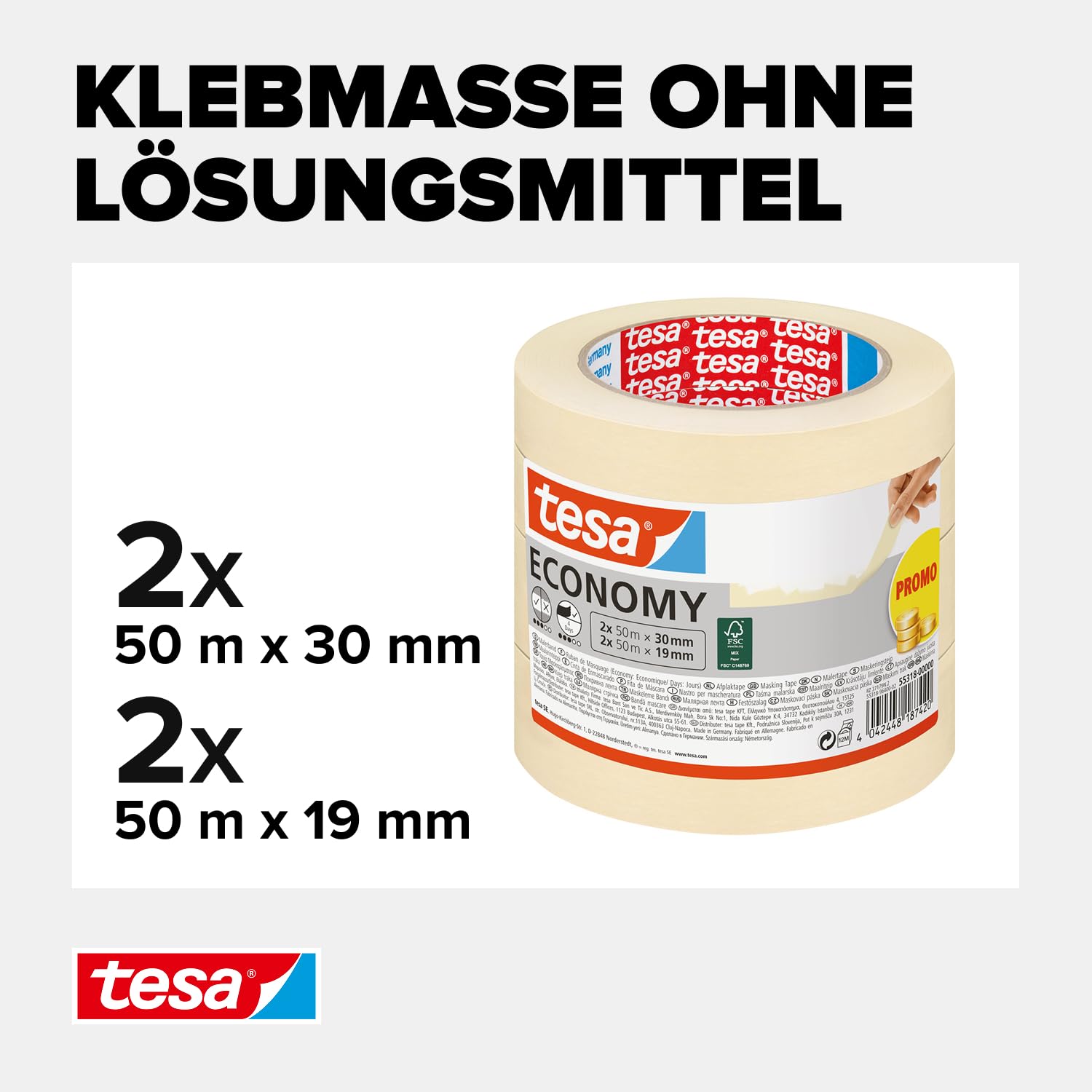 Thumbnail 2 de tesa Malerband ECONOMY – Vielseitiges Klebeband für Malerarbeiten, löst sich rückstandslos bis zu 4 Tage später