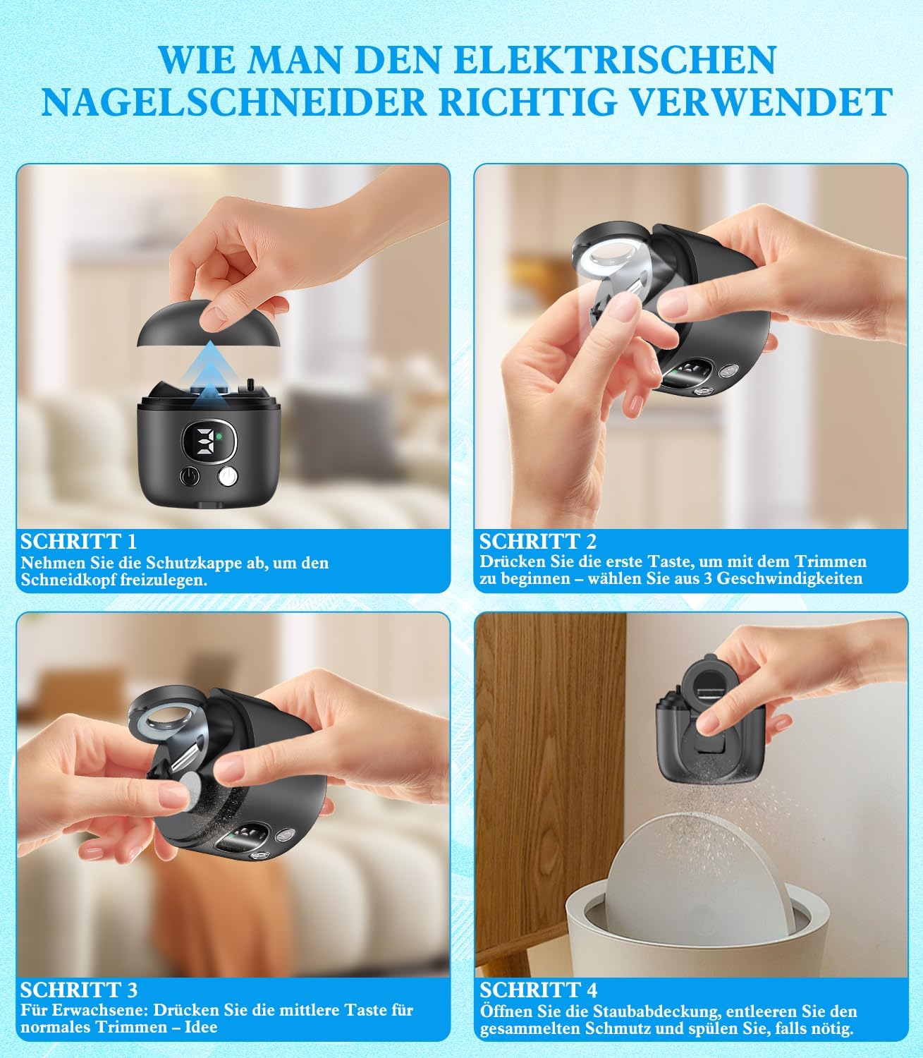 Thumbnail 5 de 2026 Upgrade Elektrischer Nagelknipser: Doppelklingen-System, Lupe und 0,01 s Sicherheitsstopp