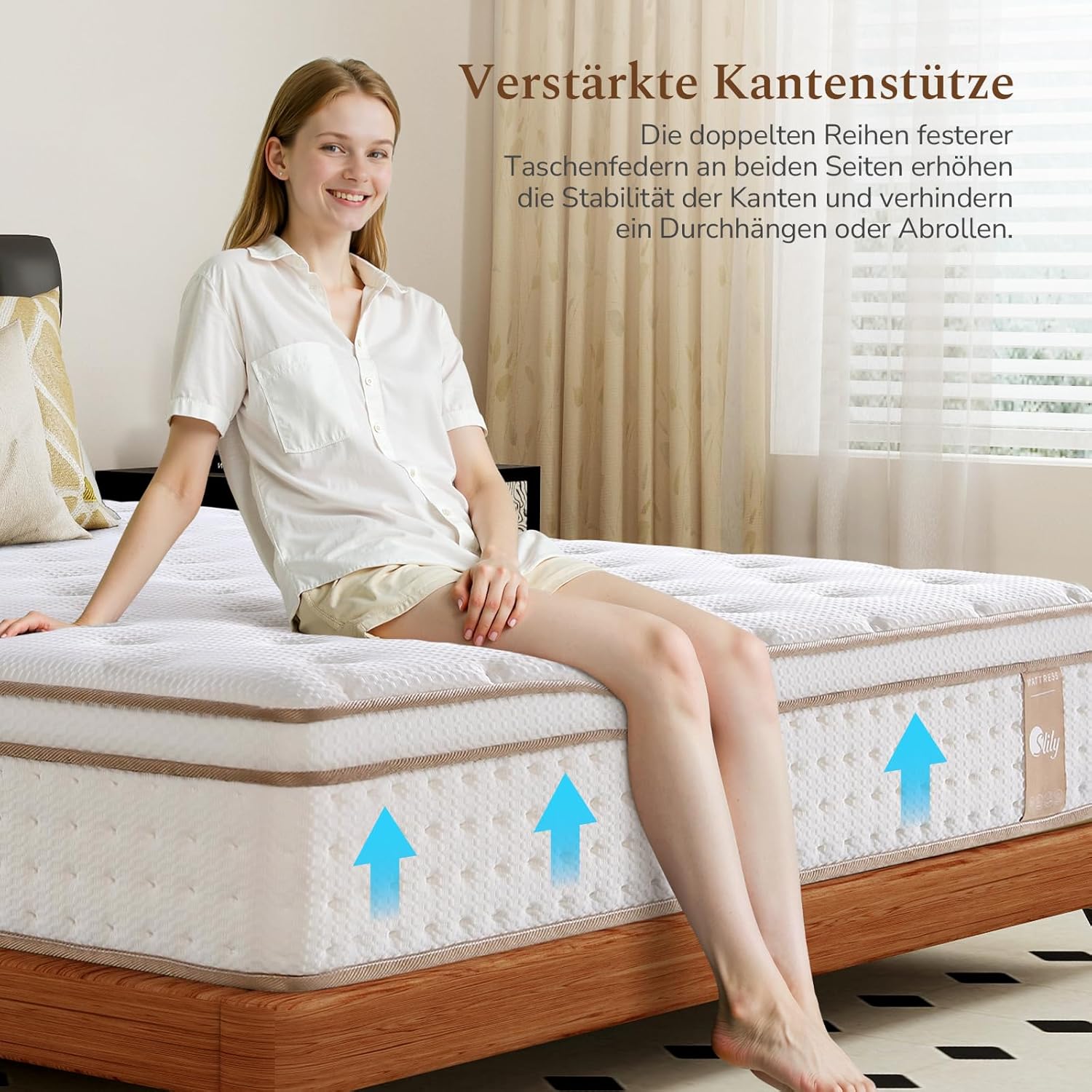 Detalle de Slily Premium-Matratze 90x200 H3 – 7-Zonen Taschenfederkern mit 30 cm Höhe, Öko-Tex certifiziert