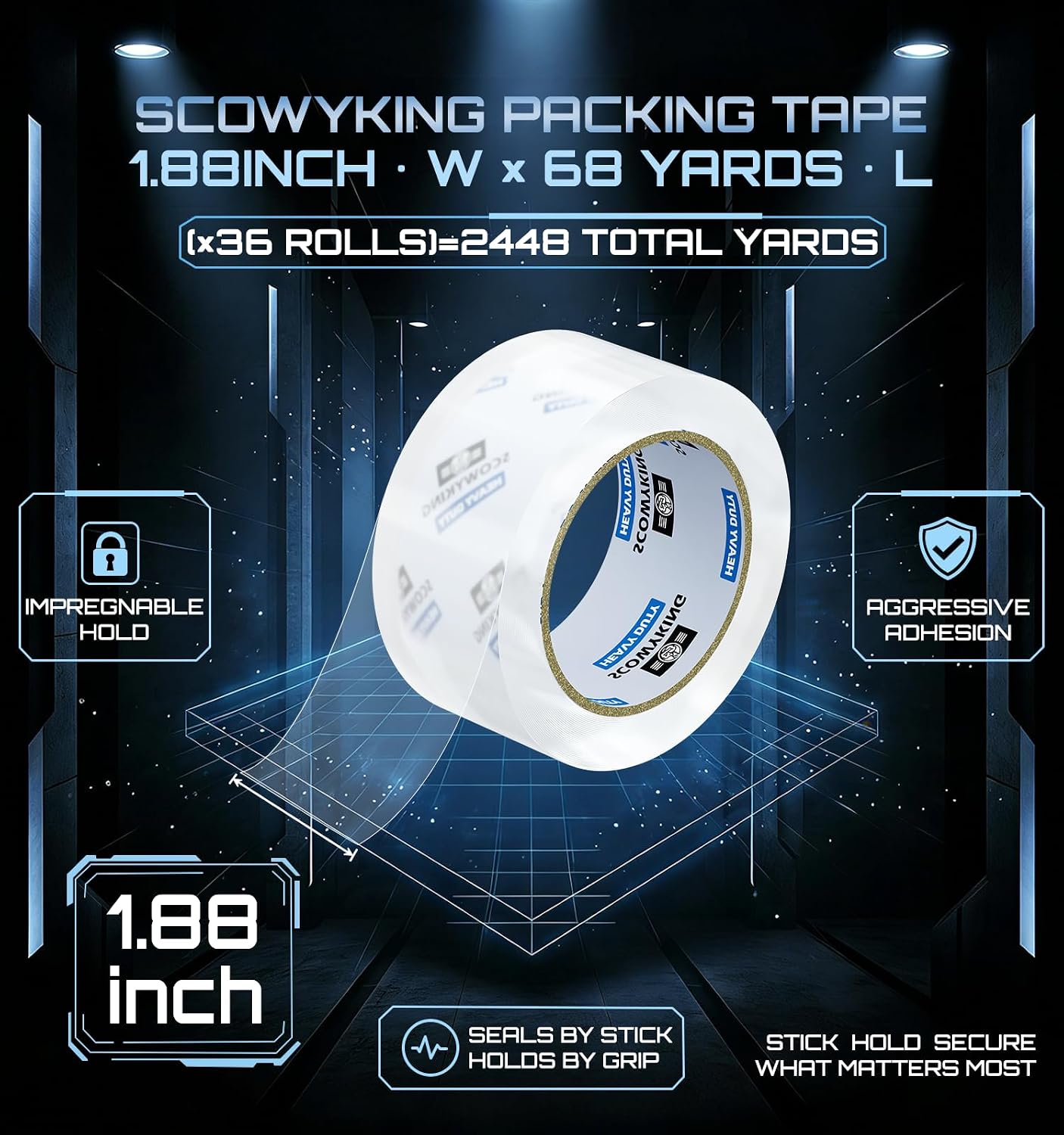 Detalle de Scowyking Clear Packing Tape Refills, 36-Pack, 2.7 Mil, 1.88-Inch