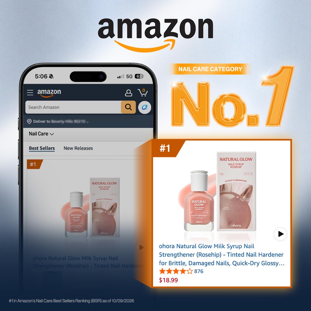 Detalle de ohora Natural Glow Milk Syrup Nail Strengthener, Coconut Tint, Glossy Finish