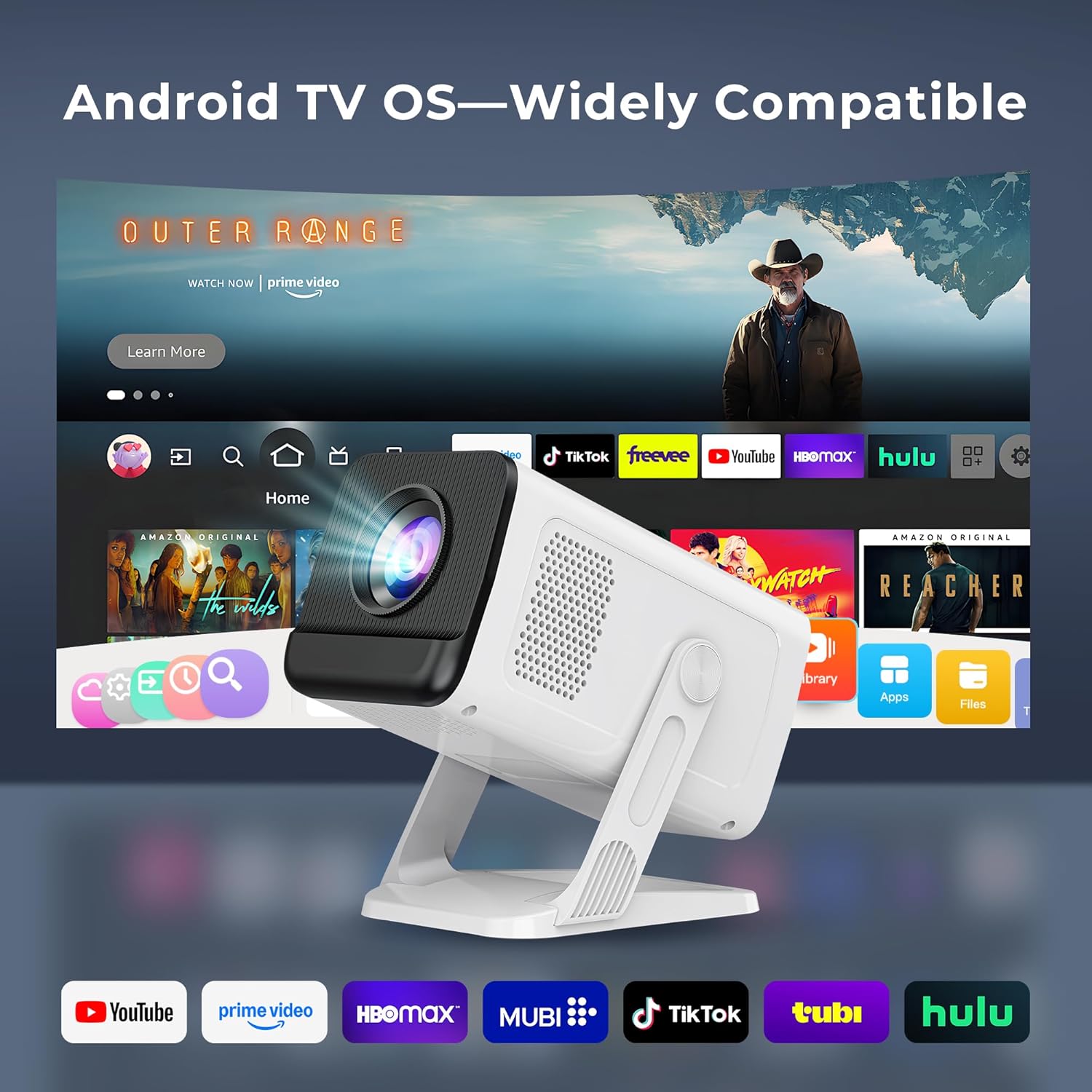 Detalle de LYNCast V300 Mini Projector with WiFi 6, BT 5.4, Android 14, and 4K Support