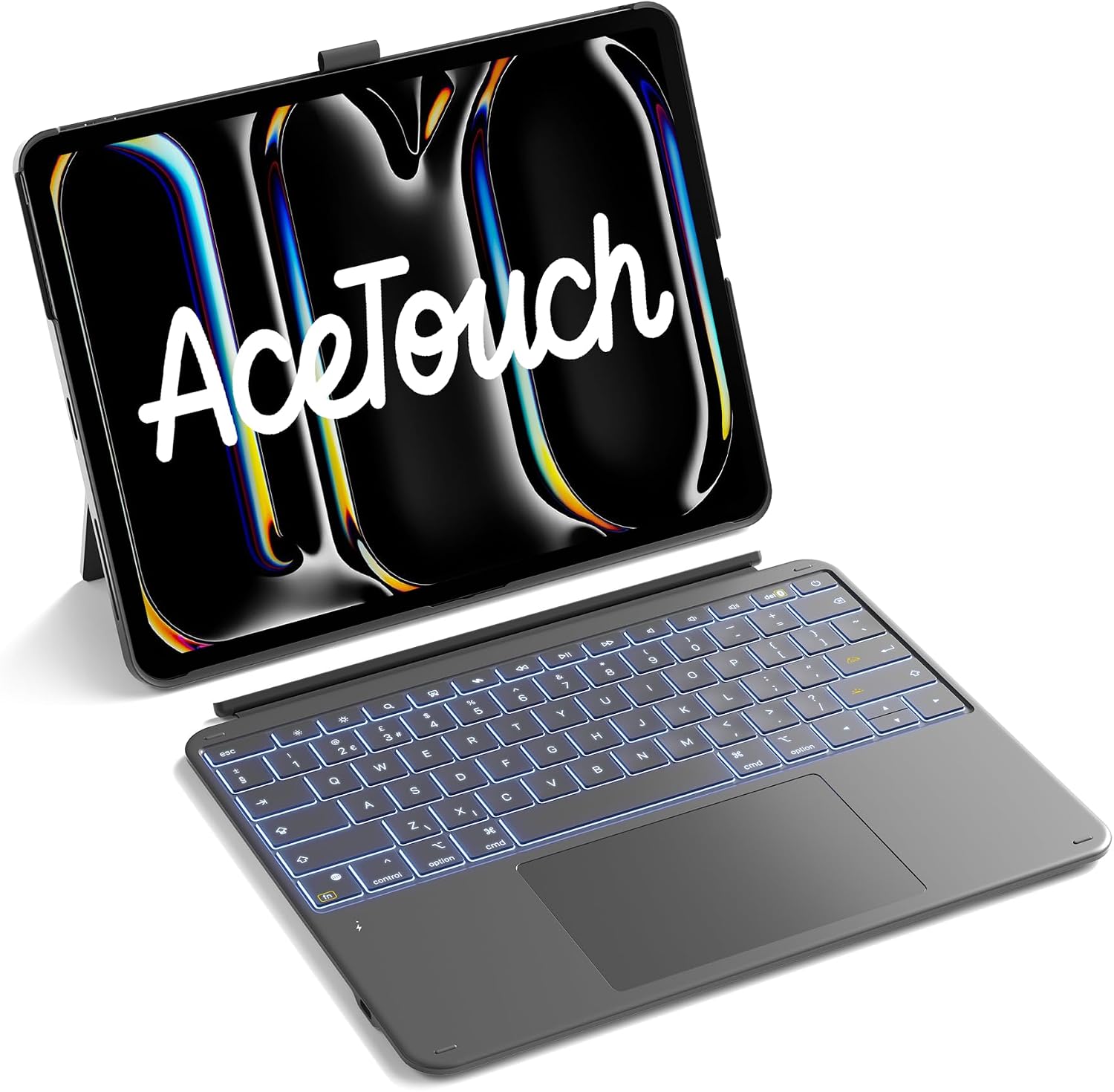 Detalle de Inateck AceTouch Keyboard Case for iPad Pro 13-inch (M5 2025/M4 2024) with UK layout, magnetic detachable keyboard & 7-colour backlit keys