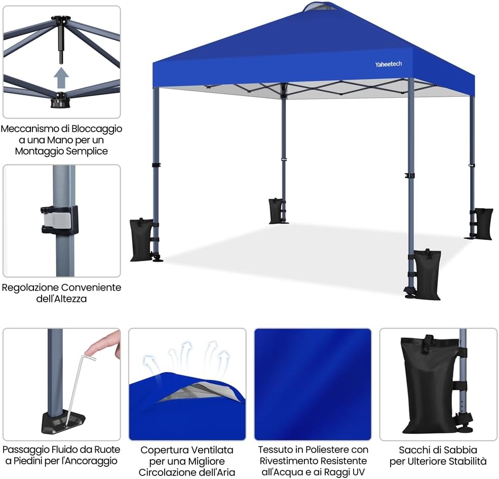 Thumbnail 4 de Yaheetech Gazebo pieghevole 3x3 m con ruote, tessuto poliestere e sistema click pop-up