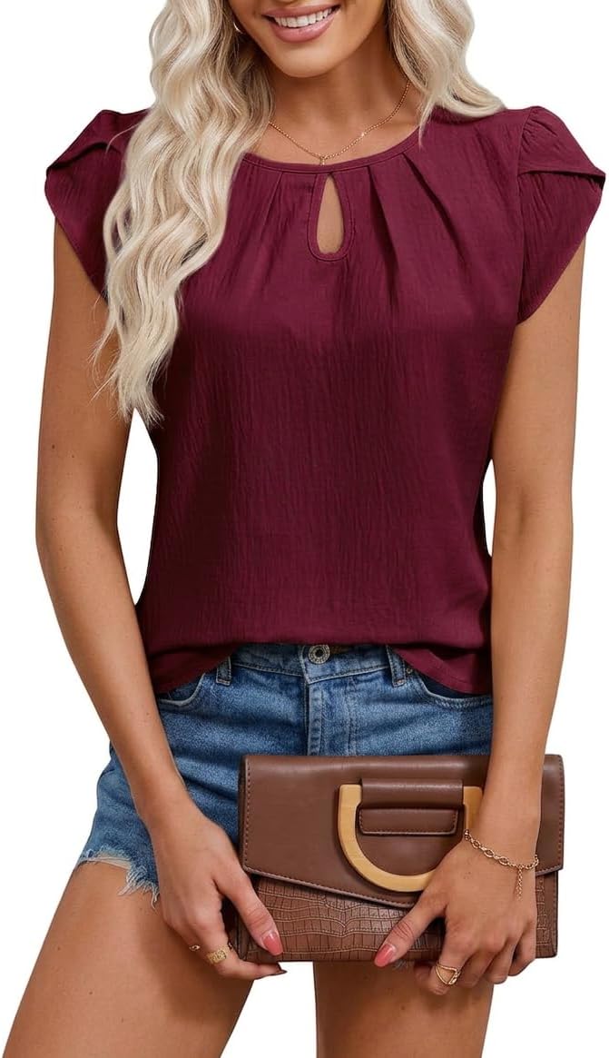 Detalle de Chicrise Damen Sommerbluse mit Flügelärmeln – Rundhals, locker, vielseitig