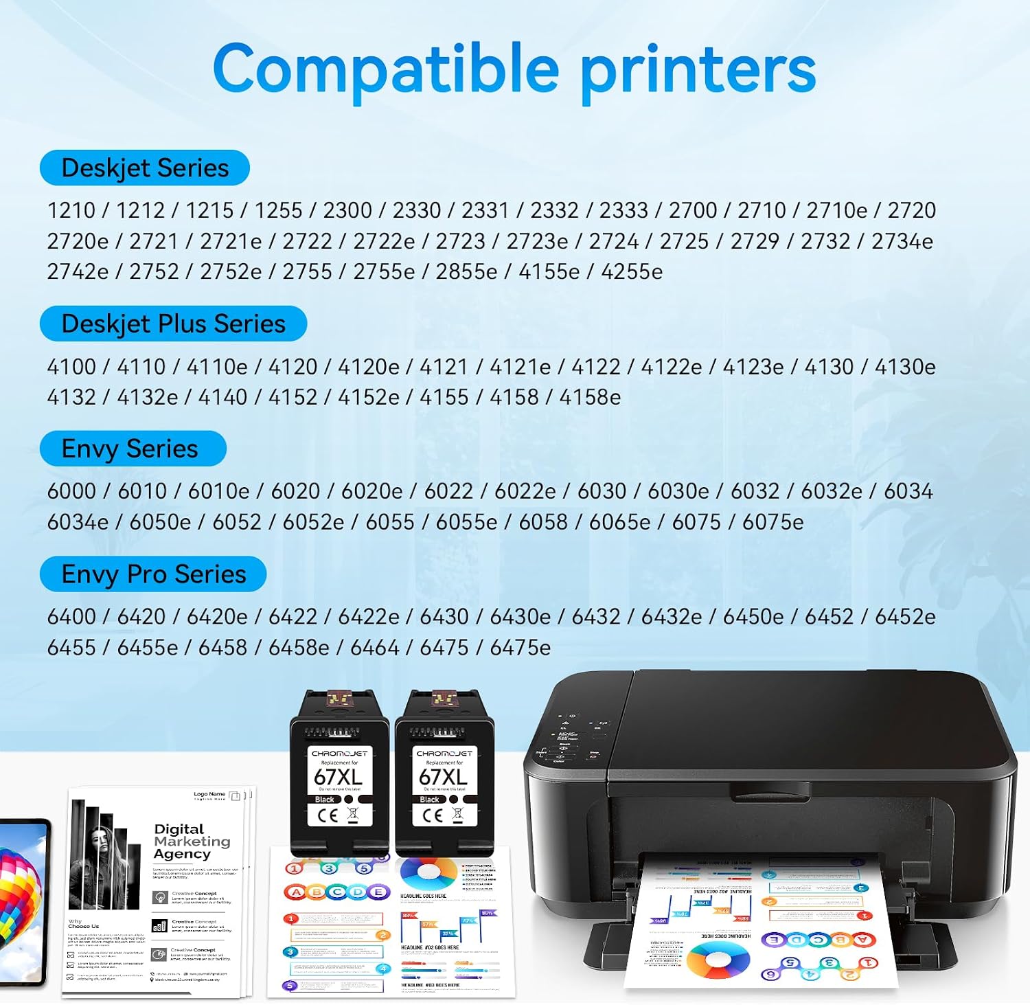 Detalle 2 de Chromojet 67XL Black Ink Cartridges, 2-Pack for HP DeskJet and ENVY