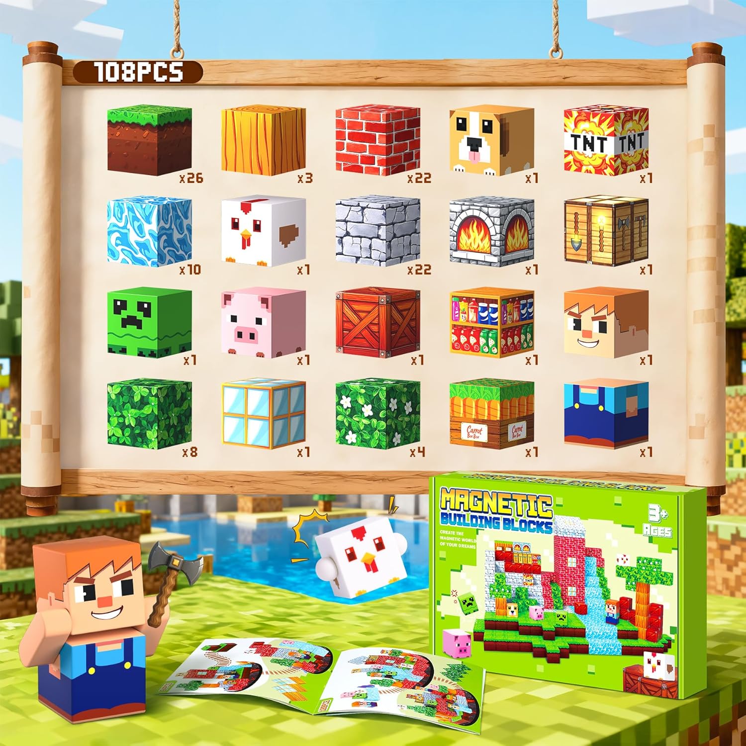 Thumbnail 3 de Pourbibi Bloques Magnéticos 108 piezas 🧱