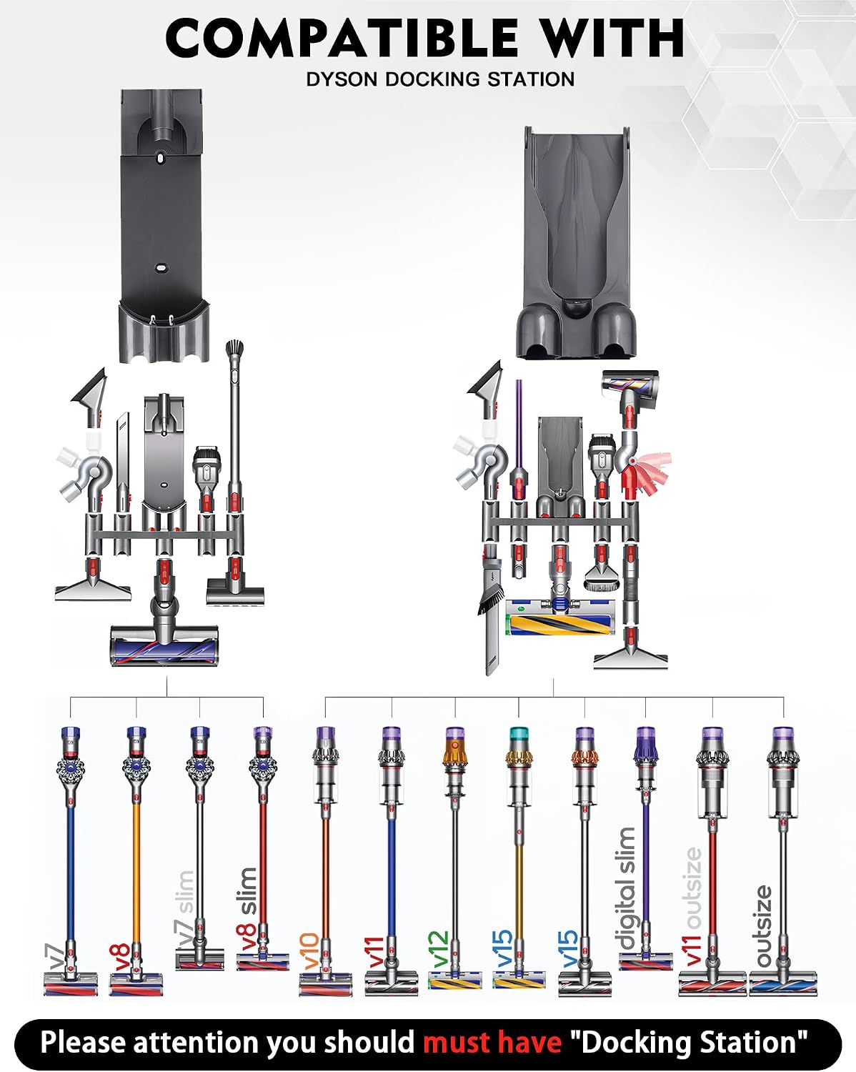 Detalle 2 de HAFOEEP 11303633 accessoirehouder voor Dyson V7–V15 met 9 opbergvakken