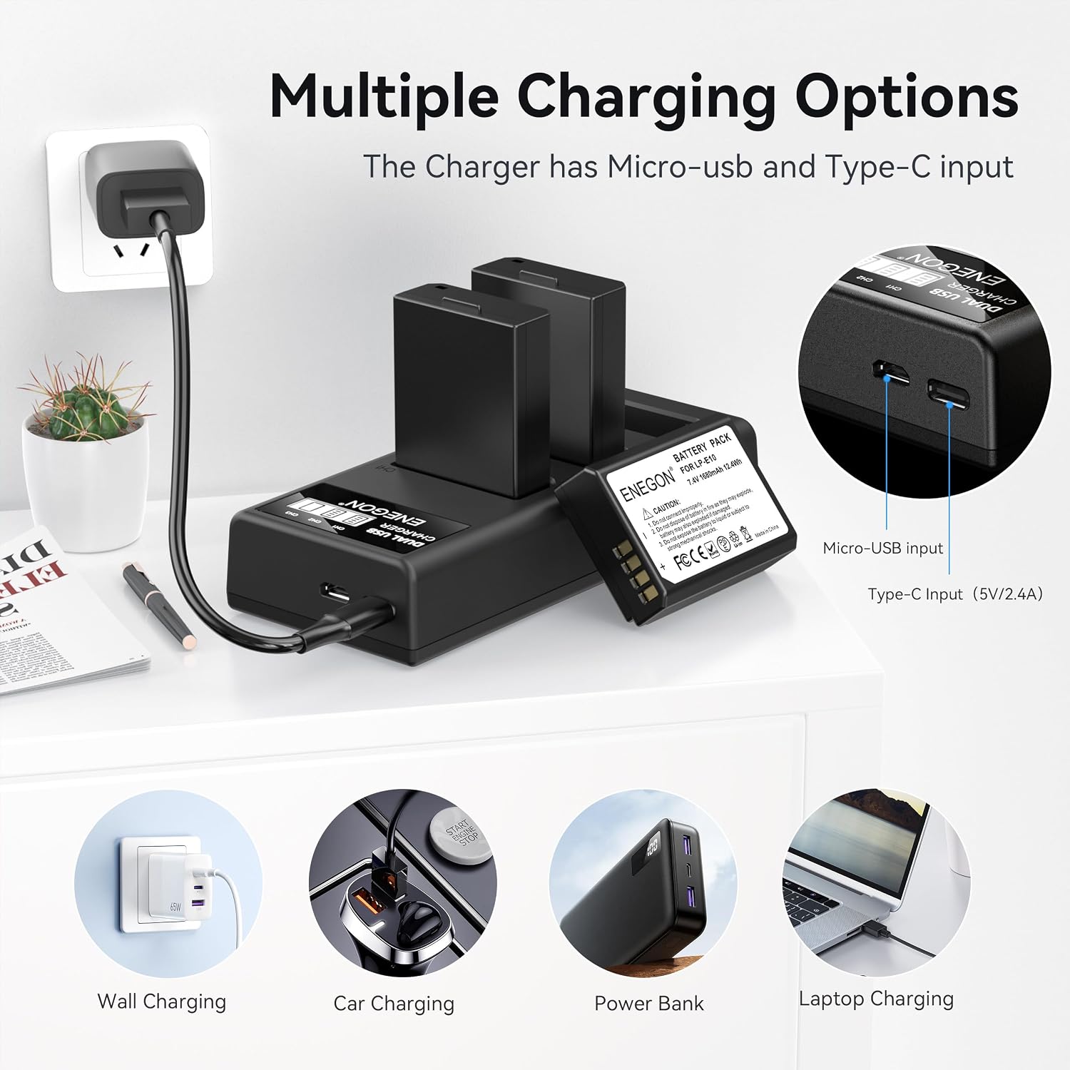 Detalle 2 de ENEGON LP-E10 3×1680 mAh avec charge LCD
