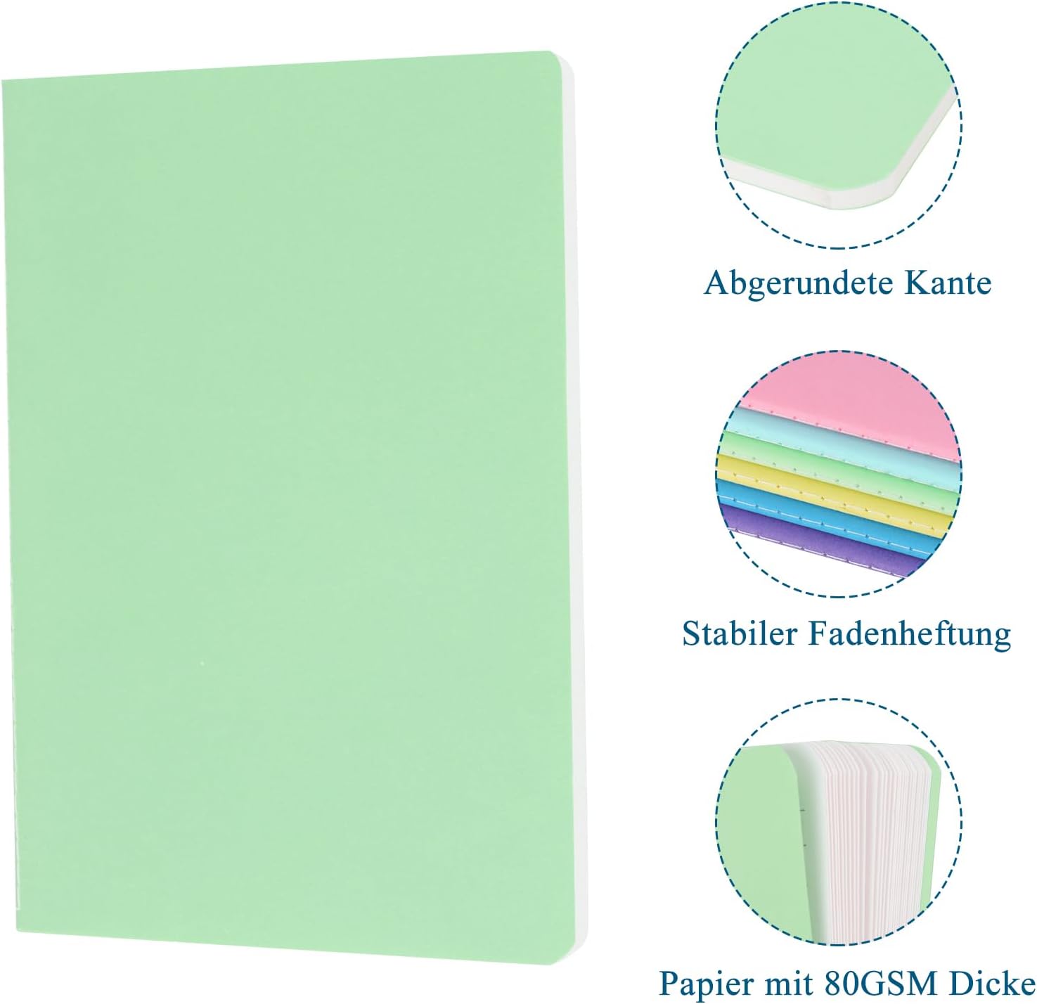 Detalle 2 de ZCZN Notizbuch A5 liniert – 12er Pack Notizblöcke mit 30 Blatt (12 Farben)