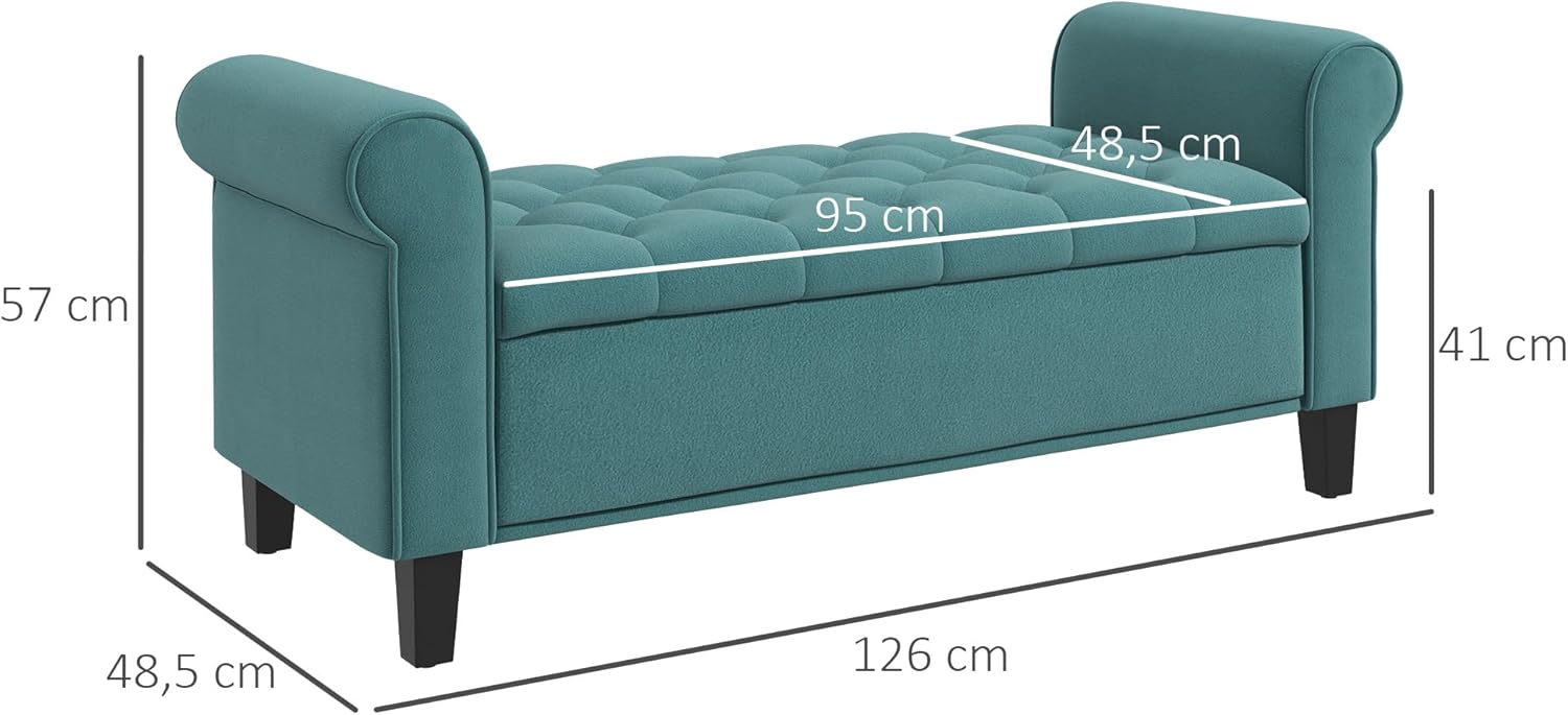 Thumbnail 2 de HOMCOM Banc de Rangement Bout de lit en velours vert avec accoudoirs et coffre – 126 x 48,5 x 57 cm