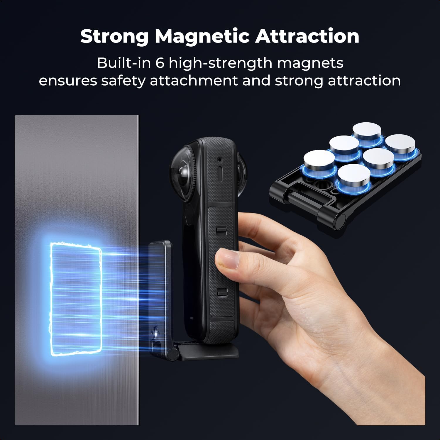 Detalle de K&F CONCEPT Supporto Magnetico con Montatura per Insta360 X5/X4/X3/GO 3/GO 2 – Impugnatura Pieghevole e Base Arca