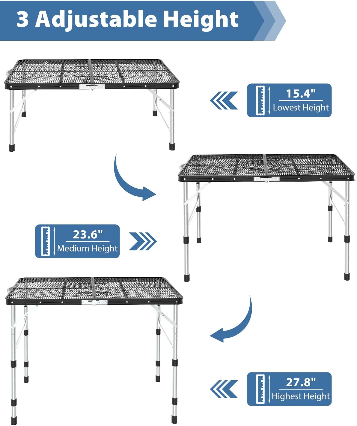 Detalle 2 de Sportneer Y21-80600-98 Folding Grill Table, Adjustable Height, Heat-Resistant Metal Mesh