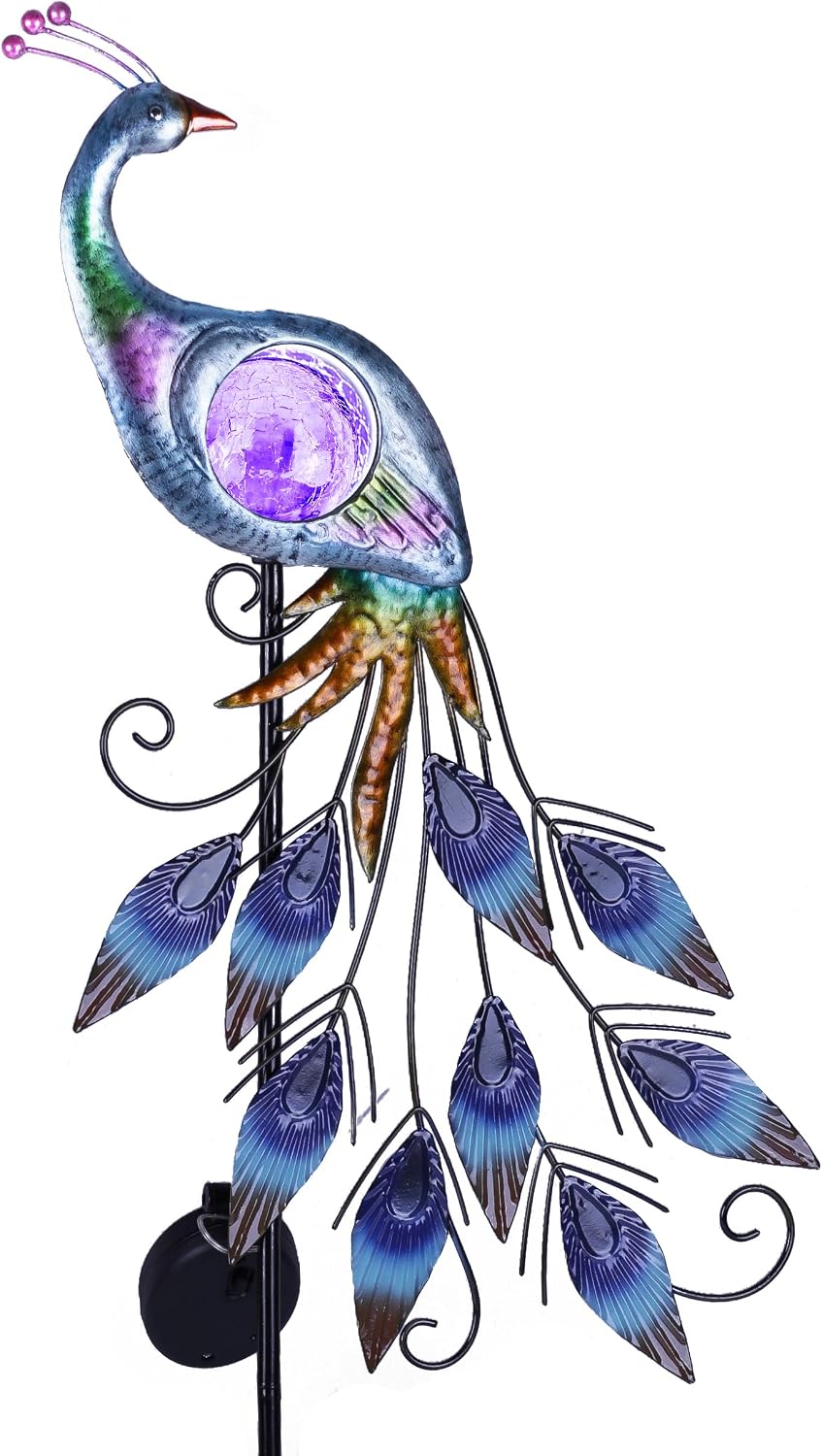 Detalle de TERESA'S COLLECTIONS Garden Peacock Solar Light 24inch 🧪