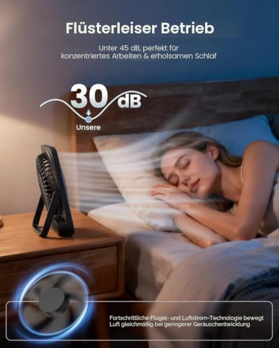 Detalle de Otlonpe Tischventilator Leise mit 4000mAh Akku – Tragbar, USB-kompatibel & 23h Laufzeit