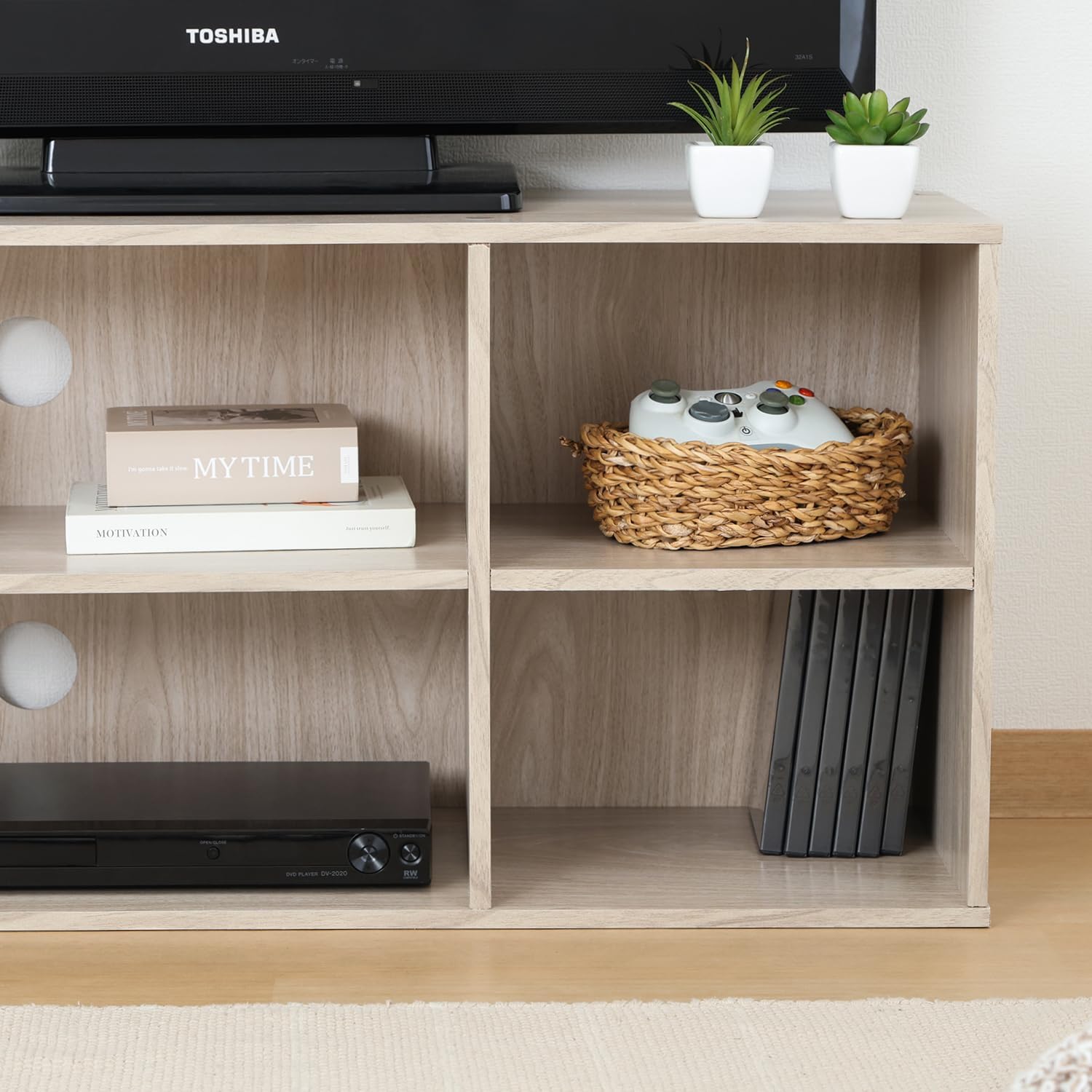 Thumbnail 6 de 不二貿易 43871 テレビ台 幅89cm アッシュグレー 4分割収納・コード穴付き 32型対応