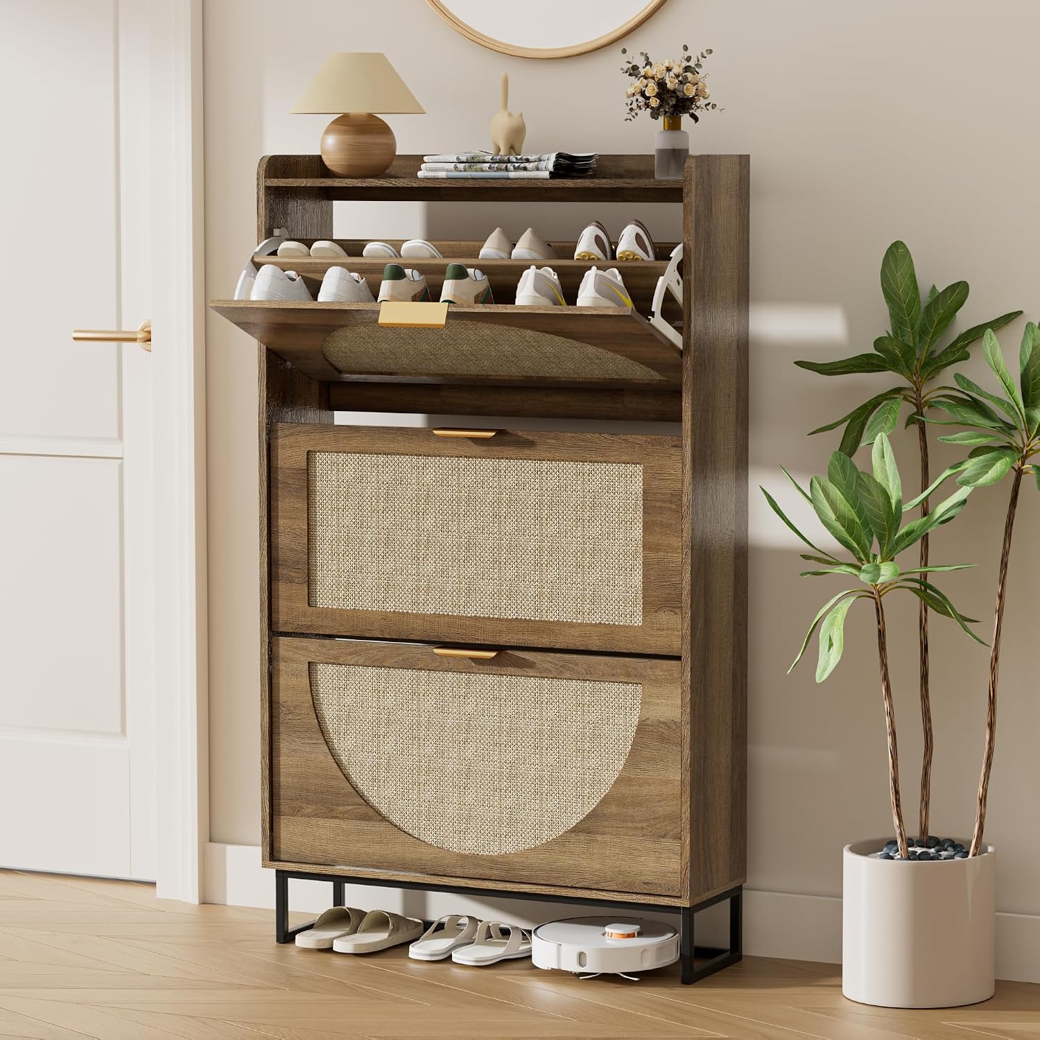 Detalle de BonVache DA0779 schoenenkast met 3 kanteldeuren, 23,8 cm diep