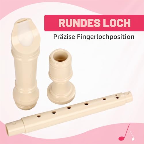 Detalle de CONJURER Sopranblockflöte 8-Loch – Deutsche Griffweise, ABS, beige, inklusive Reinigungsstab und Zubehör