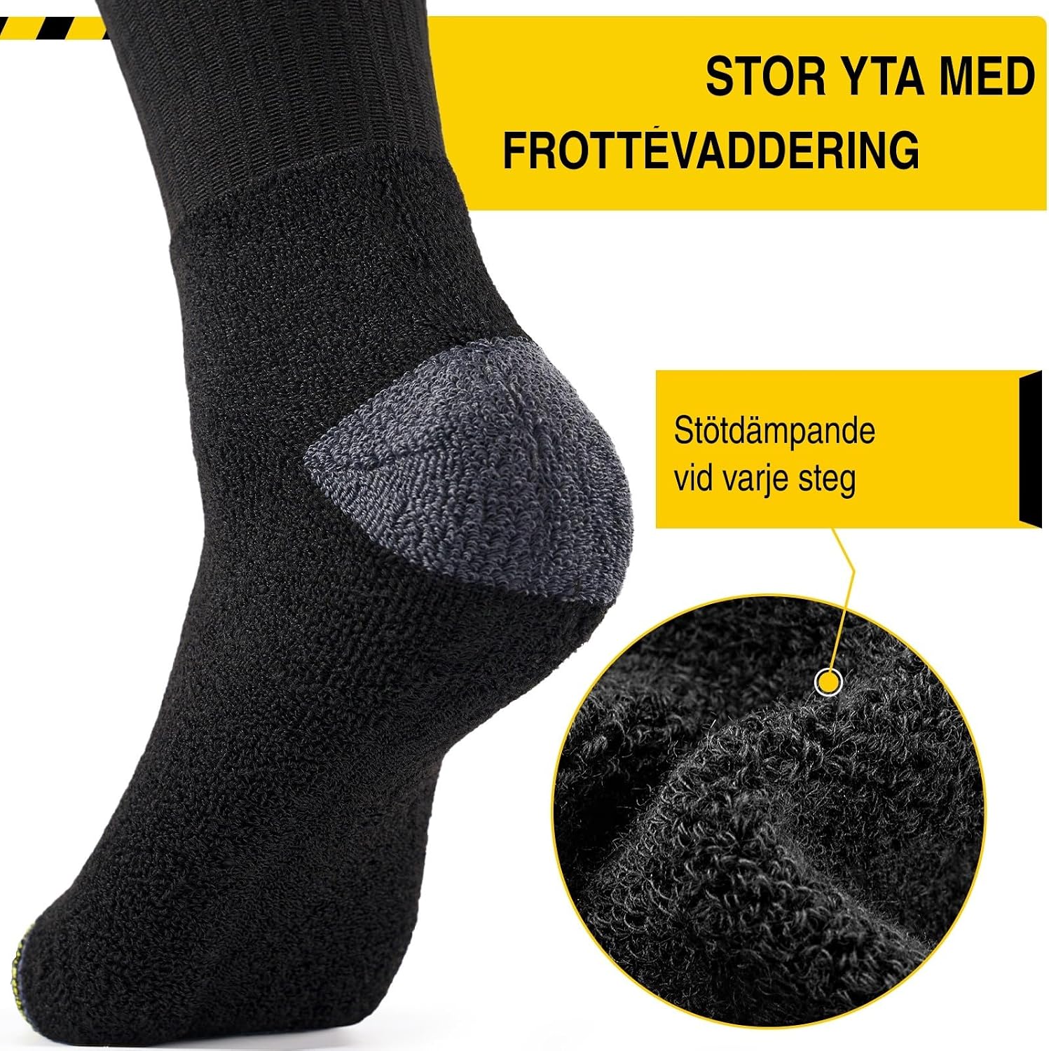 Detalle de SukModen arbetsstrumpor för män, 10 par med förstärkt konstruktion och vadderad sula