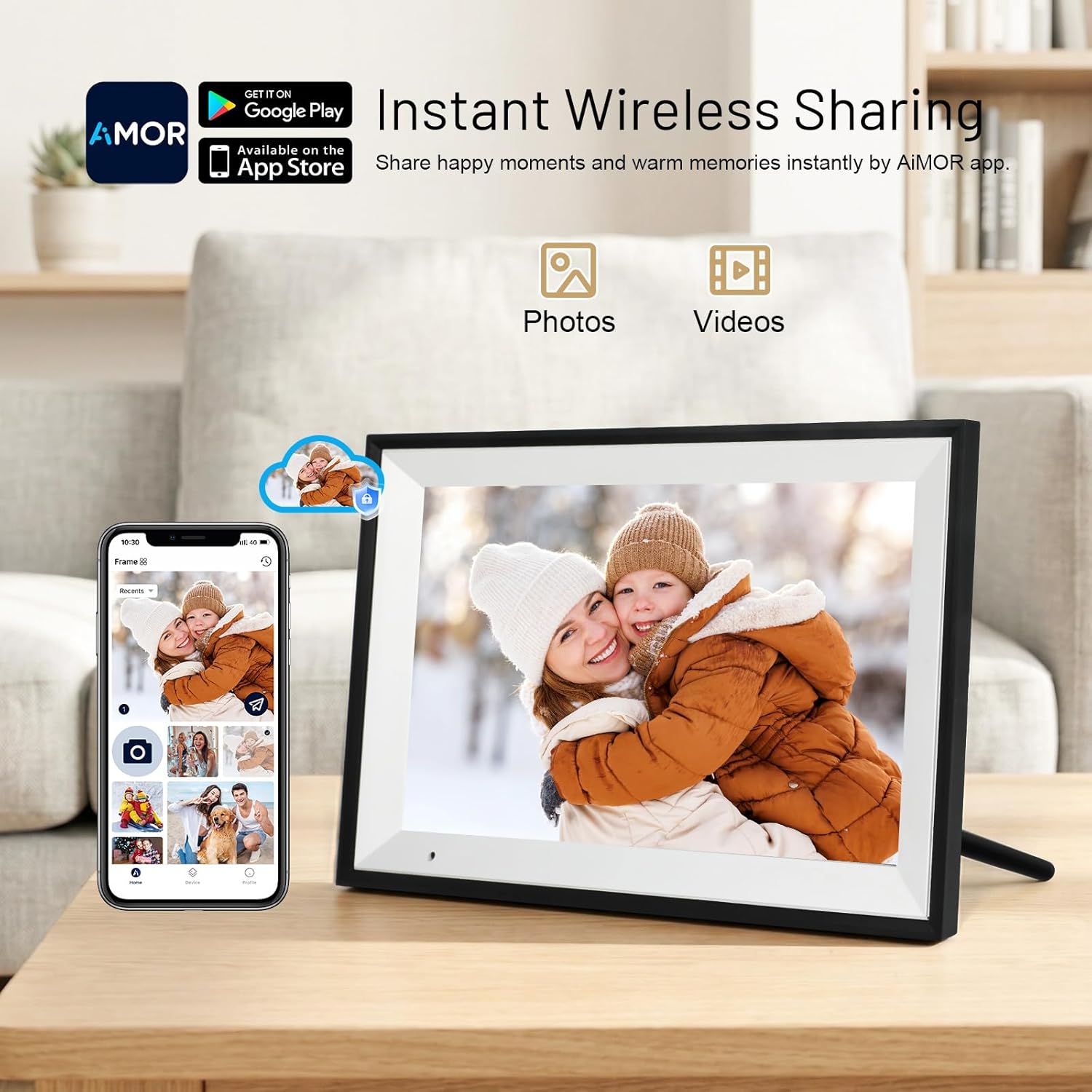 Thumbnail 4 de AEEZO Cadre photo numérique WiFi 10,1 pouces IPS (1280×800) 32 Go, mode sommeil, AiMOR
