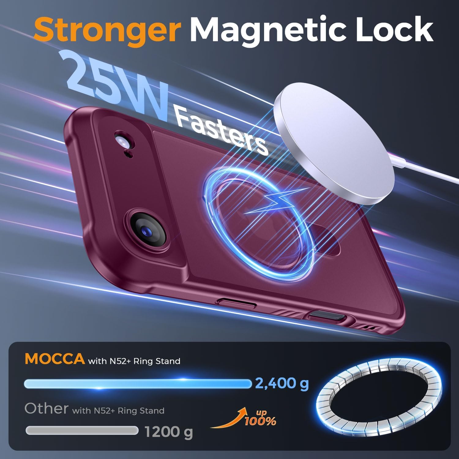 Detalle de MOCCA iPhone 17 Pro Case with MagSafe Invisible Ring Stand & Full Camera Guard (Wine Red)