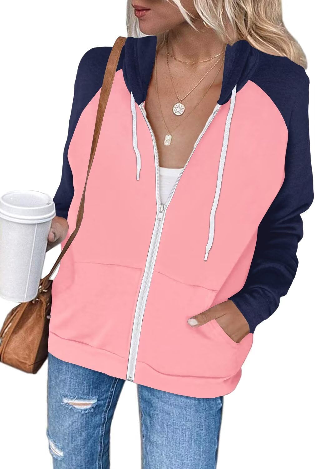 Thumbnail 3 de LACOZY Women's Long Sleeve Zip Up Hoodies: Colour-Block Casual Oversized Hoodie with Pocket
