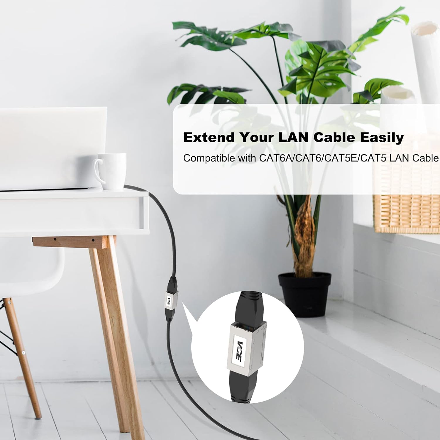 Detalle 2 de VCE accoppiatore RJ45 schermato femmina–femmina per Cat6A/Cat6/Cat5e/Cat5 (2 pezzi)