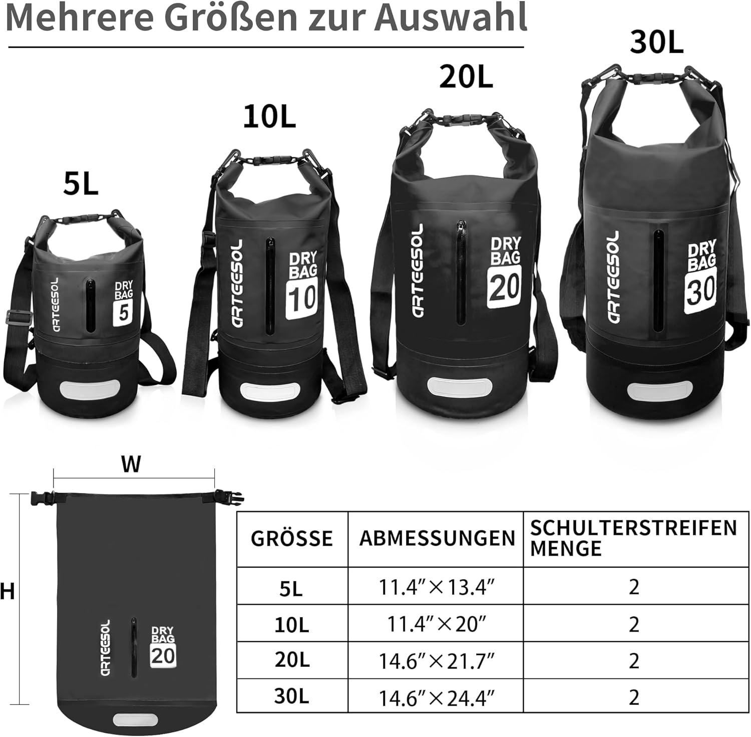 Detalle 2 de Blackace arteesol Dry Bag – wasserdichte Dry Bags 5L/10L/20L/30L für Kajak, Boot, Camping und mehr