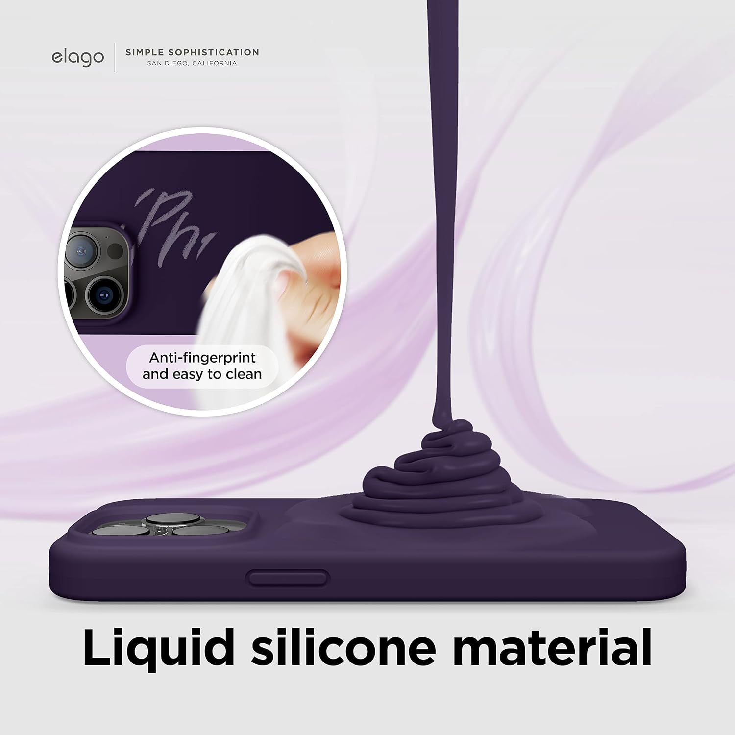 Detalle de elago Coque Silicone Liquide pour iPhone 14 Pro (6,1”) – Étui antichoc 4 couches, microfibre douce et protection intégrale (Violet intense)