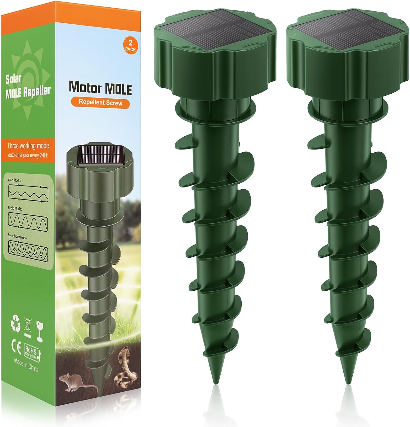 Detalle de AUAUY 5813291 mollenverjager op zonne-energie, 2 stuks, IP65