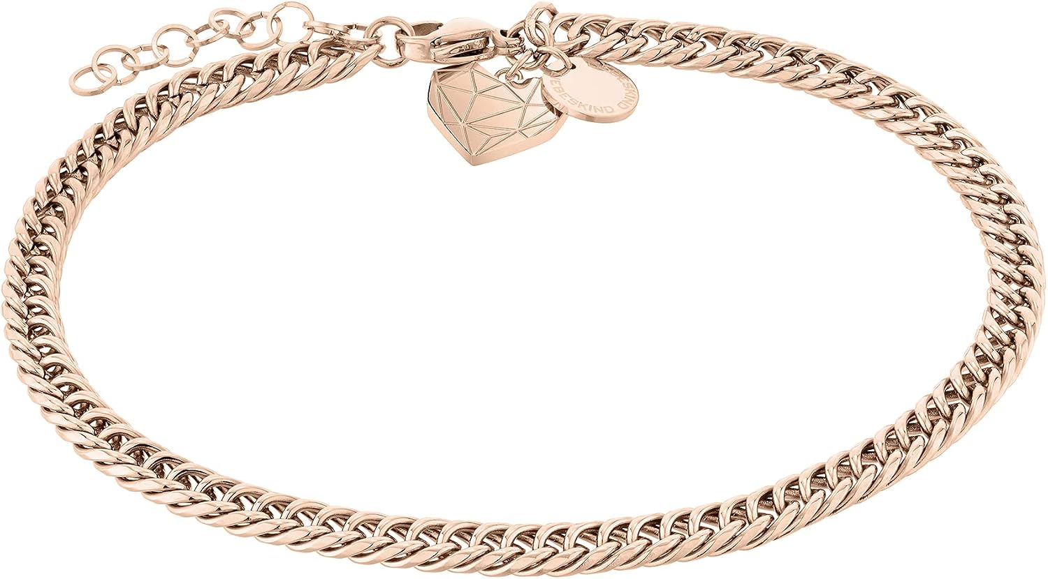 Detalle de LIEBESKIND BERLIN Damen Fußkette Edelstahl – Herzanhänger und Panzerkette, 25 cm, IP Roségold
