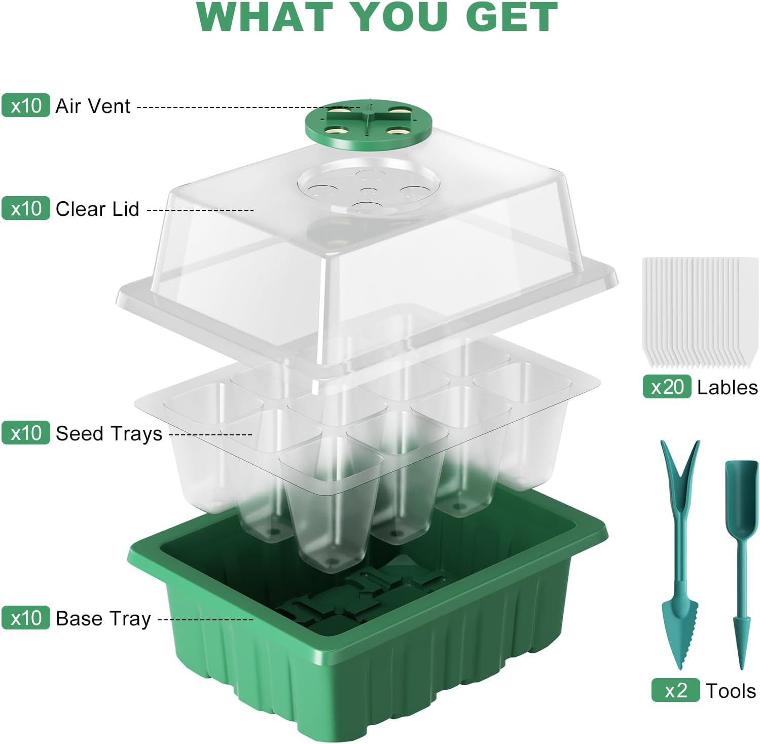 Thumbnail 1 de Priksia Seed Trays 10 Pack (120 Cells) Propagator with Clear Lids and Adjustable Window