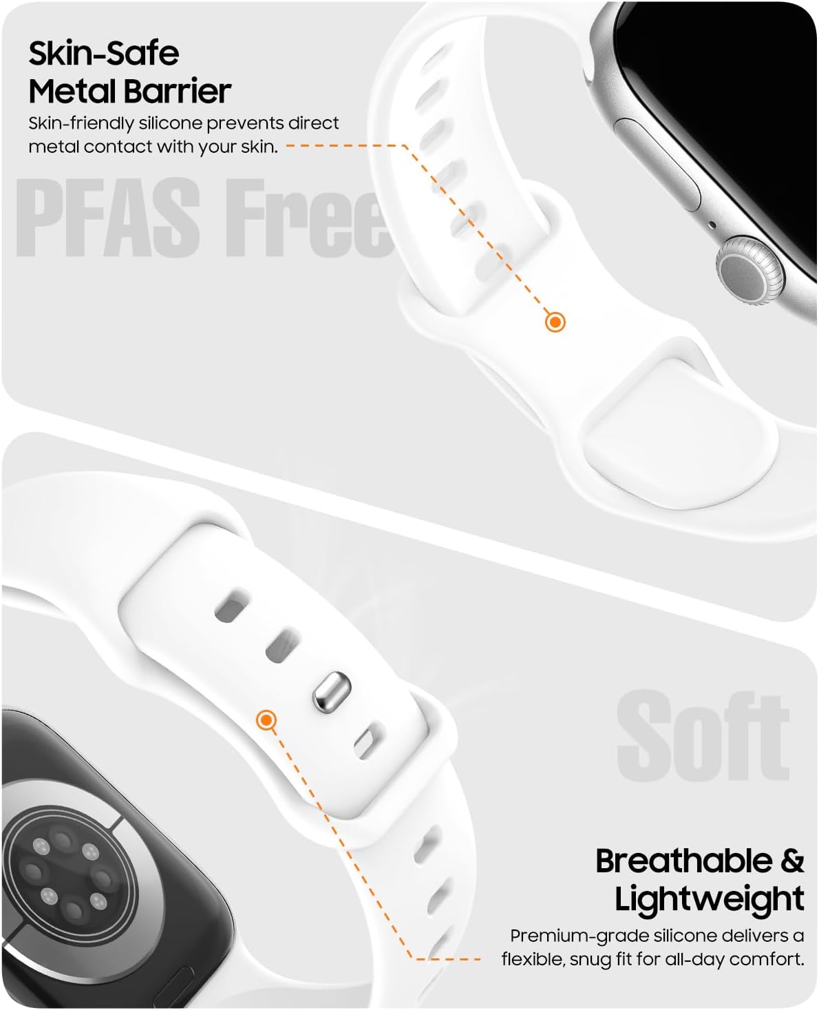 Detalle de TreasureMax TPQ42602A White Silicone Sport Band for Apple Watch