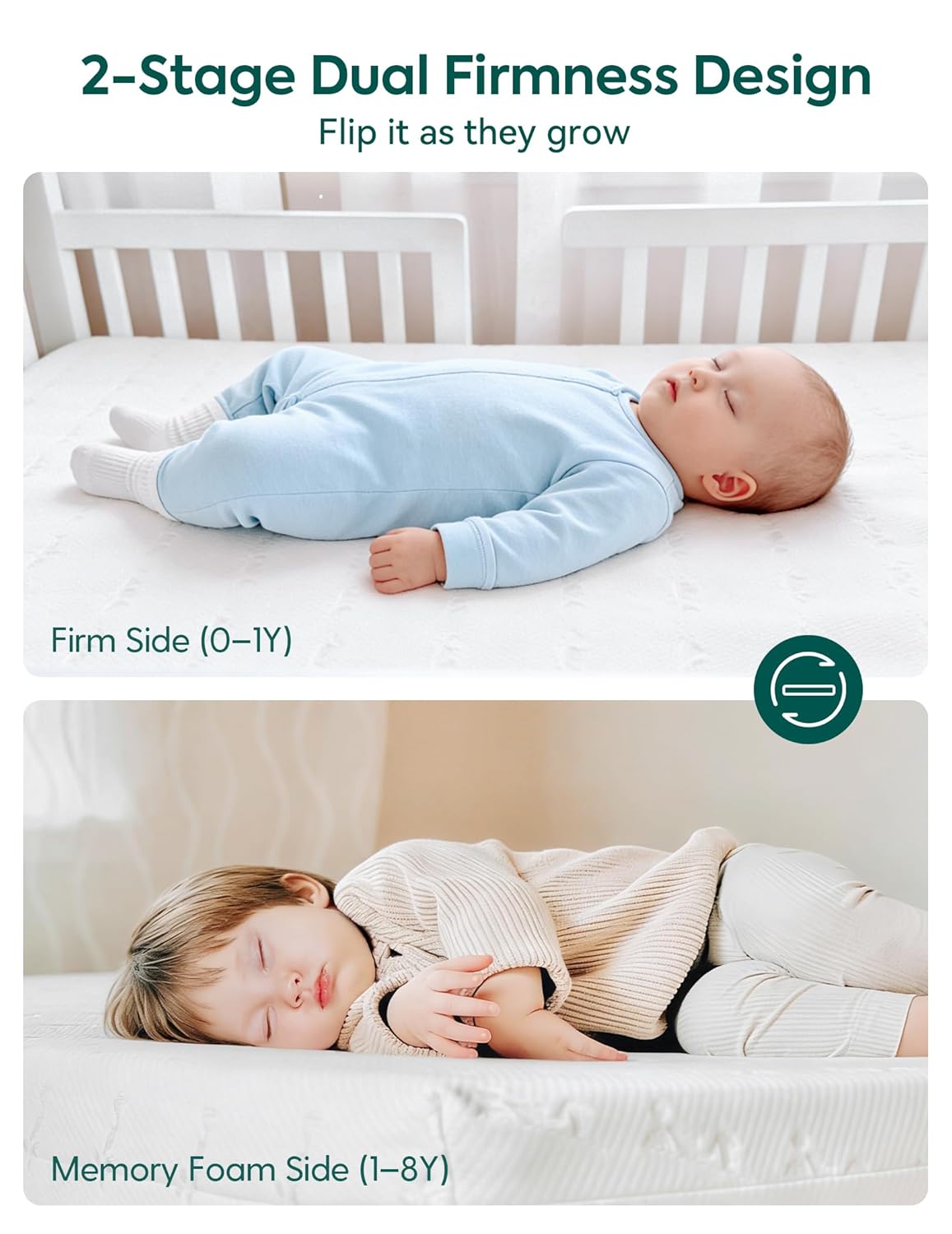 Thumbnail 2 de Babelio Breathable Crib Mattress: Dual-Sided Memory Foam, Waterproof Cover, 52 x 27.5 inches