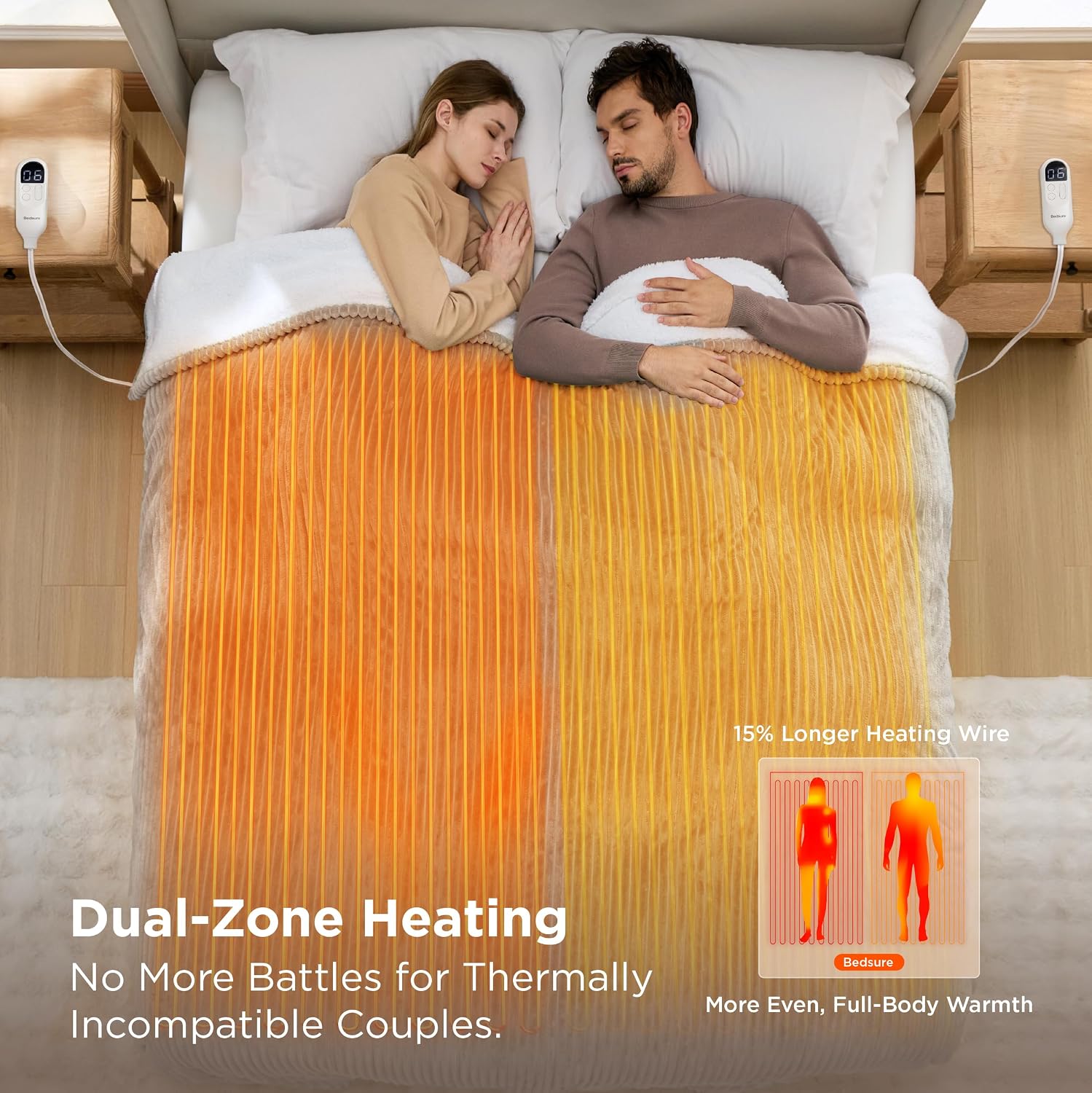 Detalle de Bedsure Ribbed Queen Electric Blanket, 84" x 90" Flannel and Sherpa