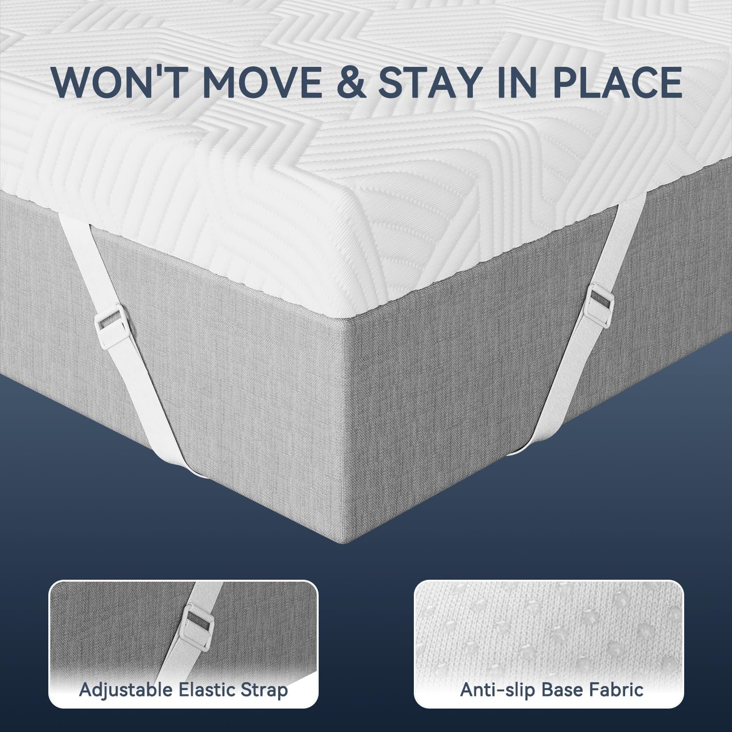Detalle 2 de ELEMUSE 4 Inch Gel Memory Foam Mattress Topper (Queen) with Pressure Relief, Non-Slip Cover, CertiPUR-US