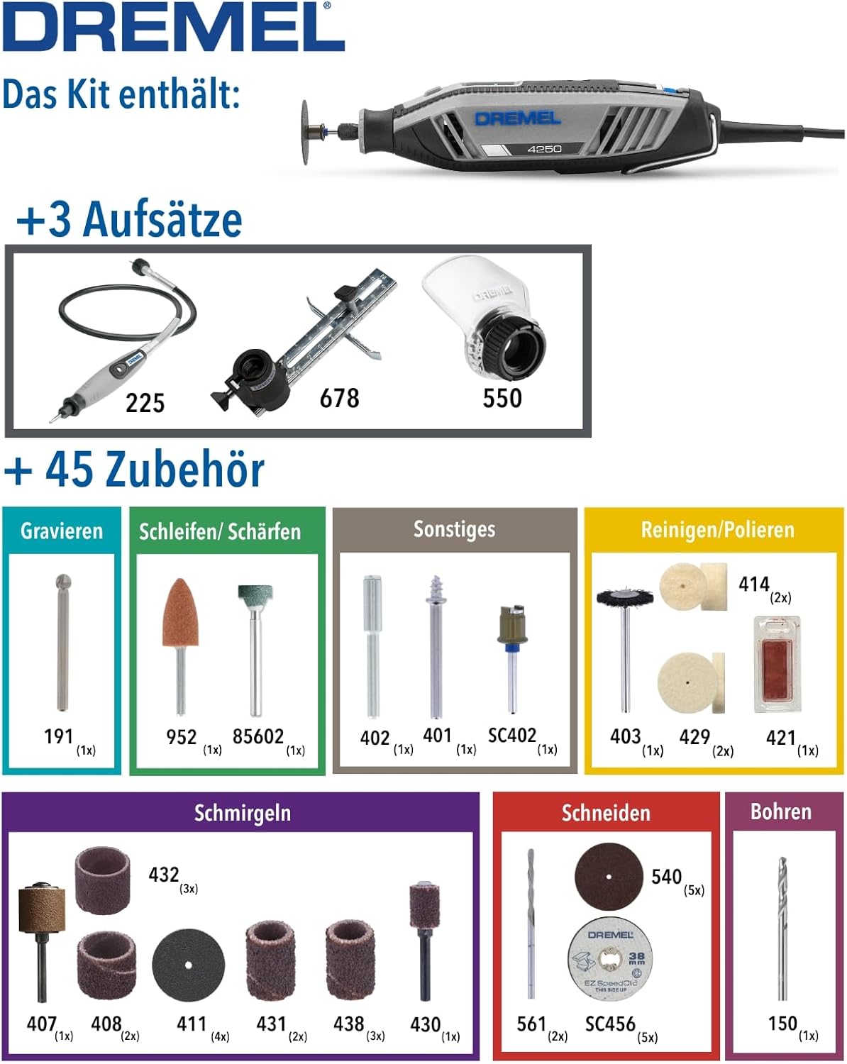 Thumbnail 2 de Dremel 4250 Rotationswerkzeug 175 W – Multifunktions-Set mit 3 Aufsätzen und variable Drehzahl 5.000–35.000 1/min