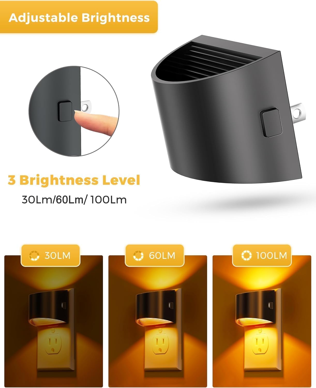 Detalle de L LOHAS LED GY107 Plug-In Night Light, 3 Brightness Levels, Amber LED