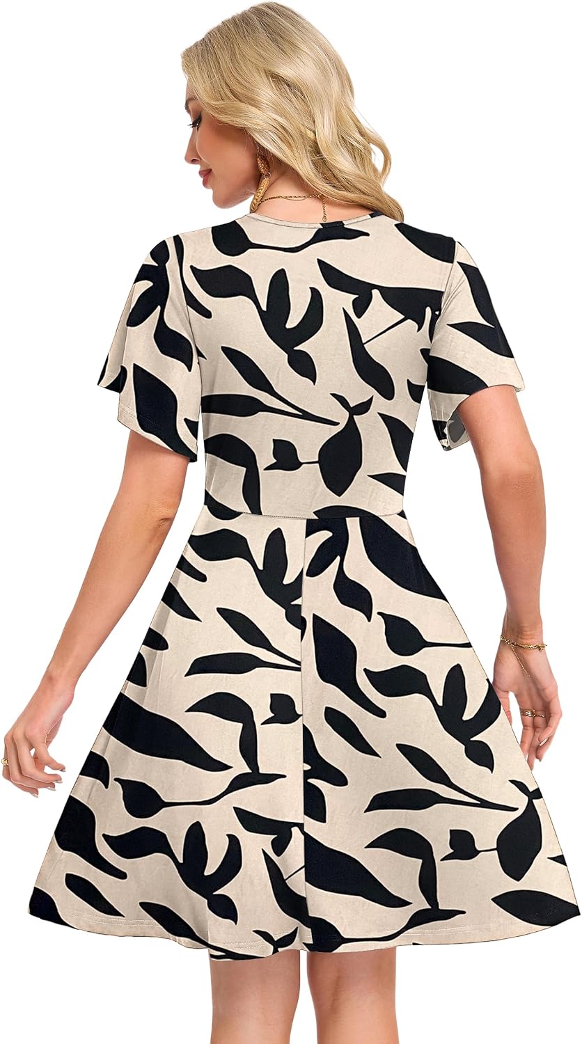 Detalle de AUSELILY Summer Wrap Dress for Women – Lady V-Neck Floral Cross-Front with Ruffle Sleeves