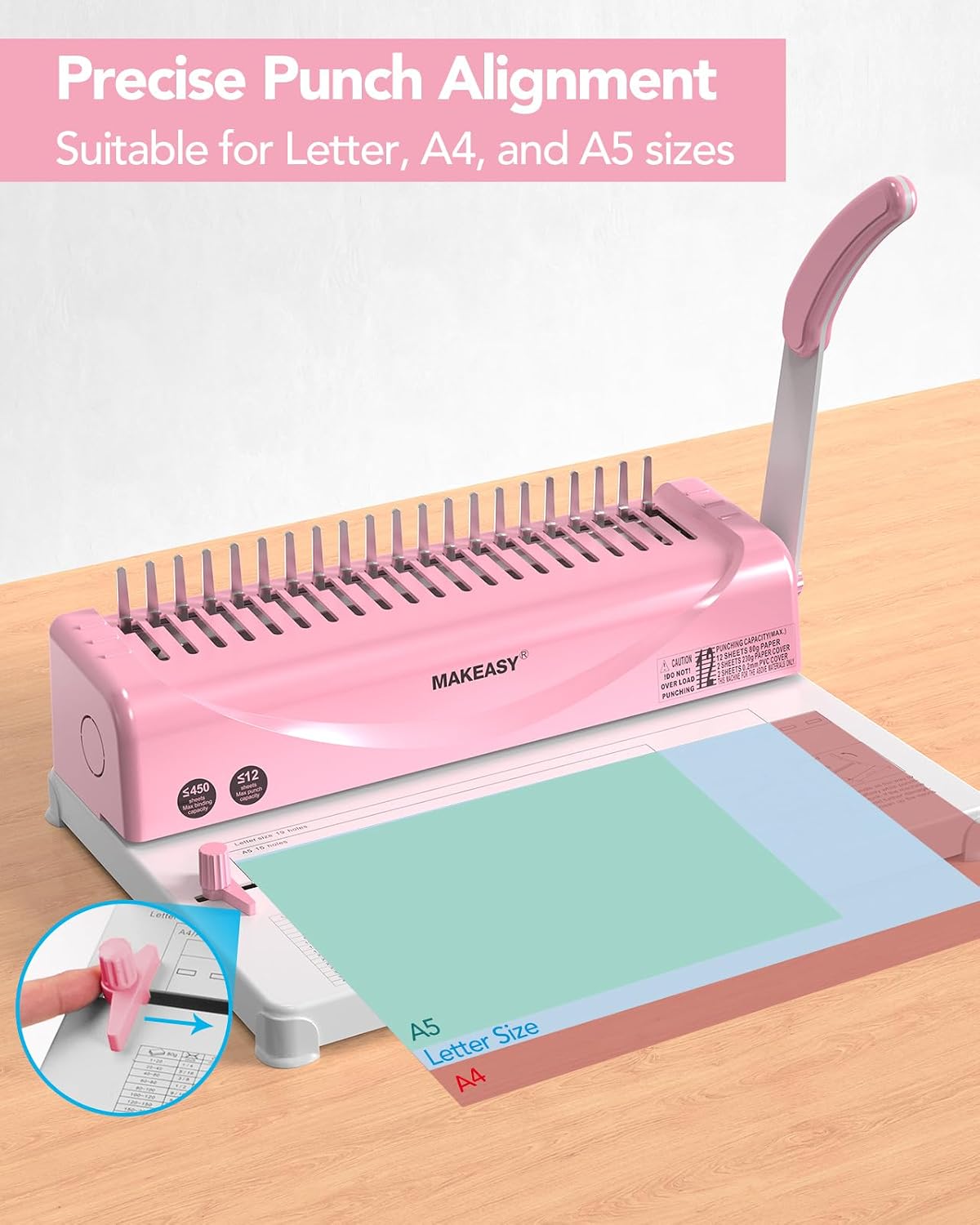 Detalle de MAKEASY BM12 21-Hole Comb Binding Machine with 100 Black PVC Spines