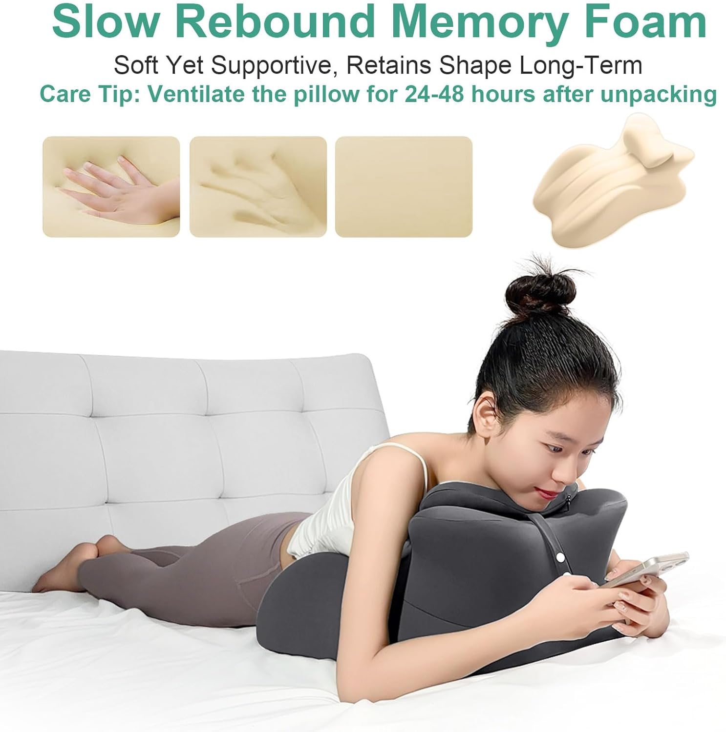 Detalle de JOVELL Memory Foam Prone Pillow: Multi‑Purpose Wedge Pillow for Neck, Back and Leg Relief