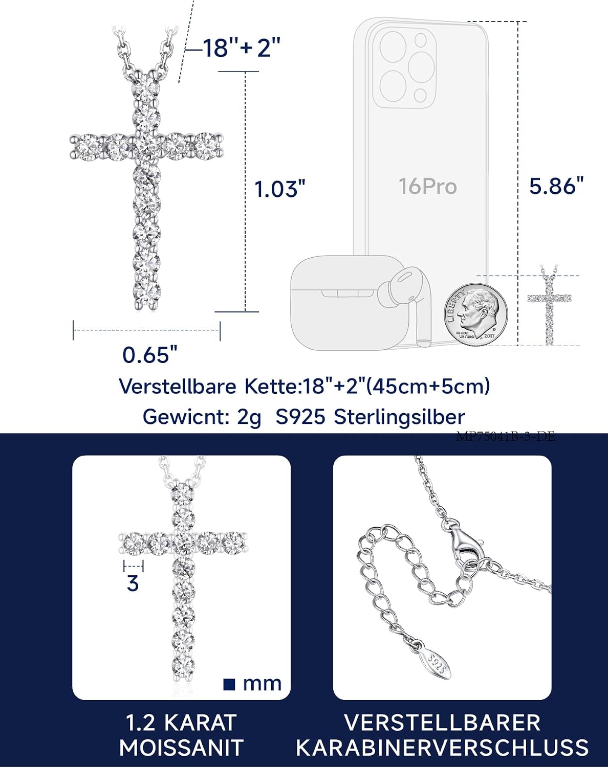 Thumbnail 6 de MomentWish Cross chain collar moissanite 1,2 ct ✝