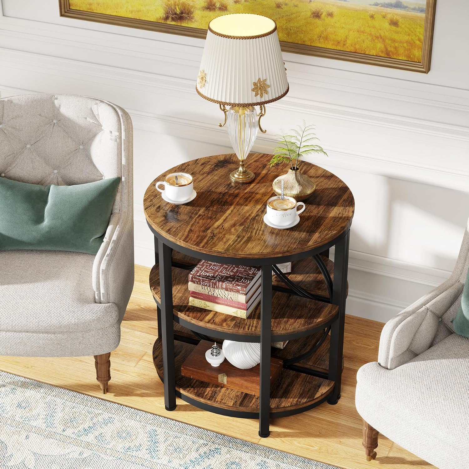 Detalle 1 de Tribesigns JW0589 Half-Moon Side Table, 3-Tier Storage, Metal Frame