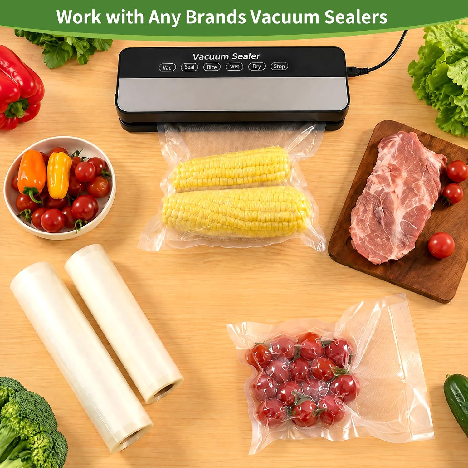 Detalle 2 de O2frepak 200Bags-Quart Size8"x12" Vacuum Sealer Bags, BPA-Free PA+PE, 200 Count