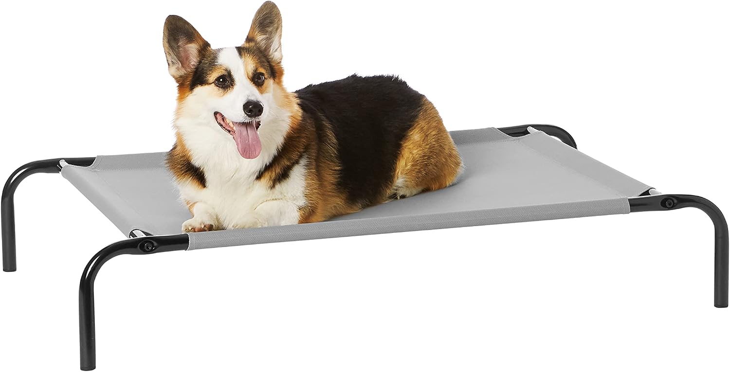 Detalle de Amazon Basics Raised Dog Bed, Cooling Breathable Elevated Pet Bed (M, Grey) 110 x 65 x 19 cm