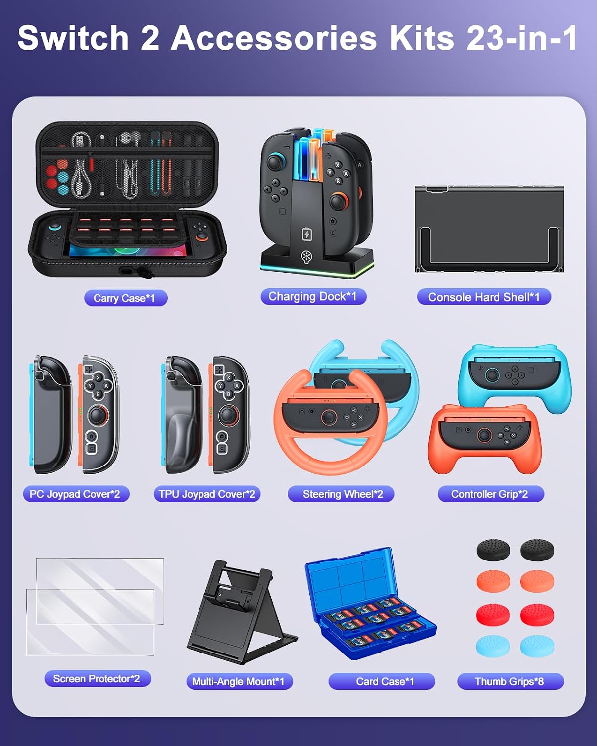 Detalle 2 de WAXITY Switch 2 accessories bundle 23-in-1 for Nintendo