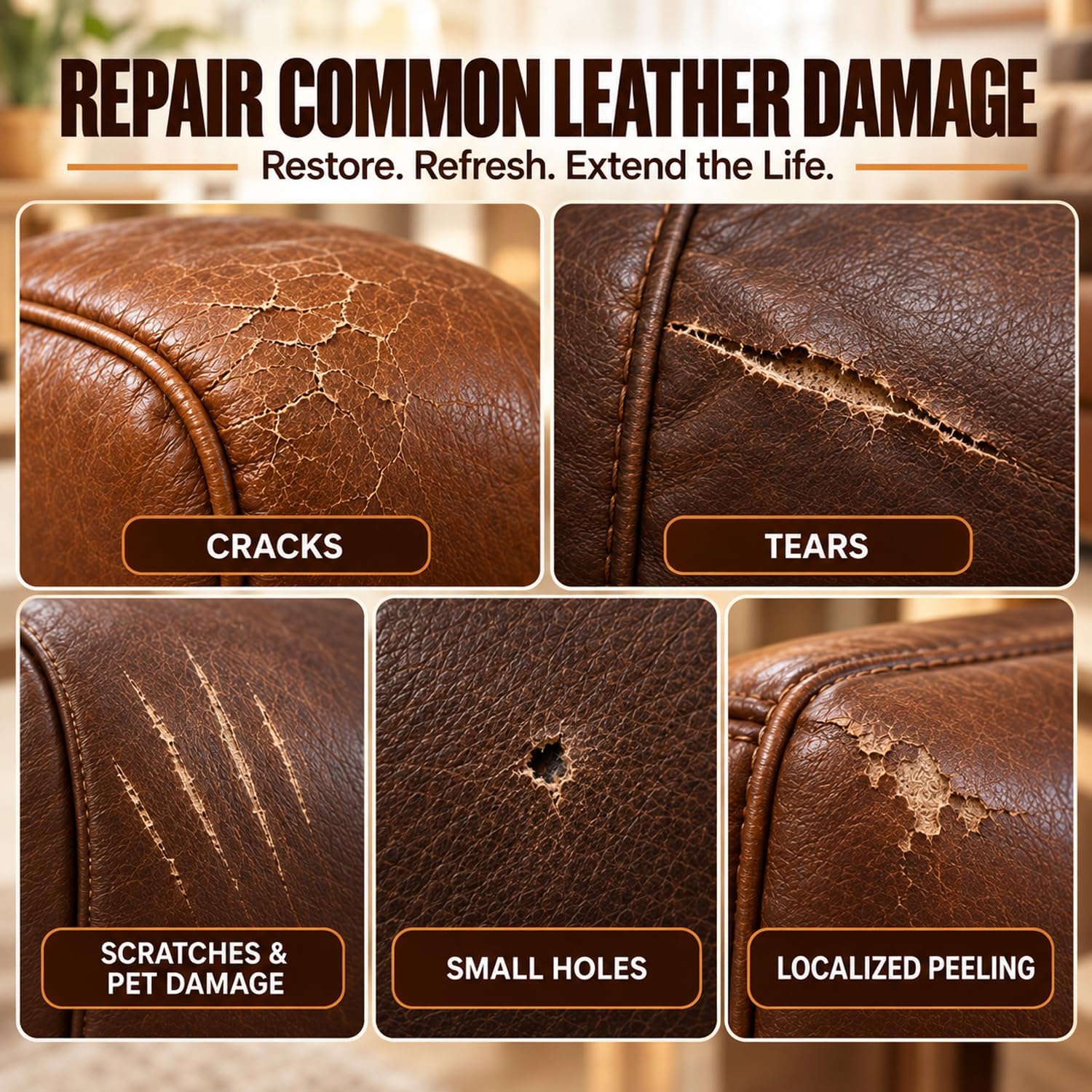 Detalle 2 de ARCSSAI ARCSSAL Brown Leather & Vinyl Repair Kit for Furniture and Cars