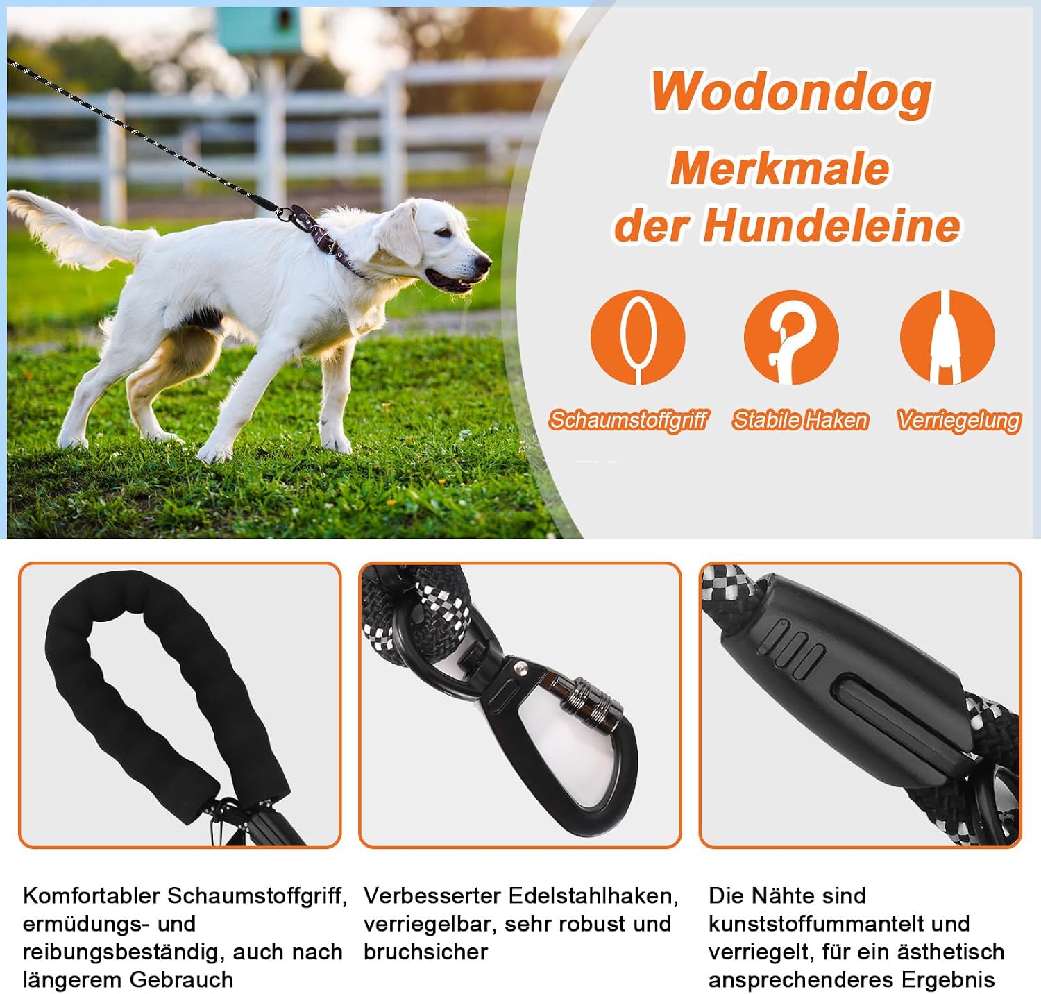 Thumbnail 1 de Hundeleine mit gepolstertem Griff – 1,2 m bis 30 m, robust, reflektierend, für Training und Spaziergänge