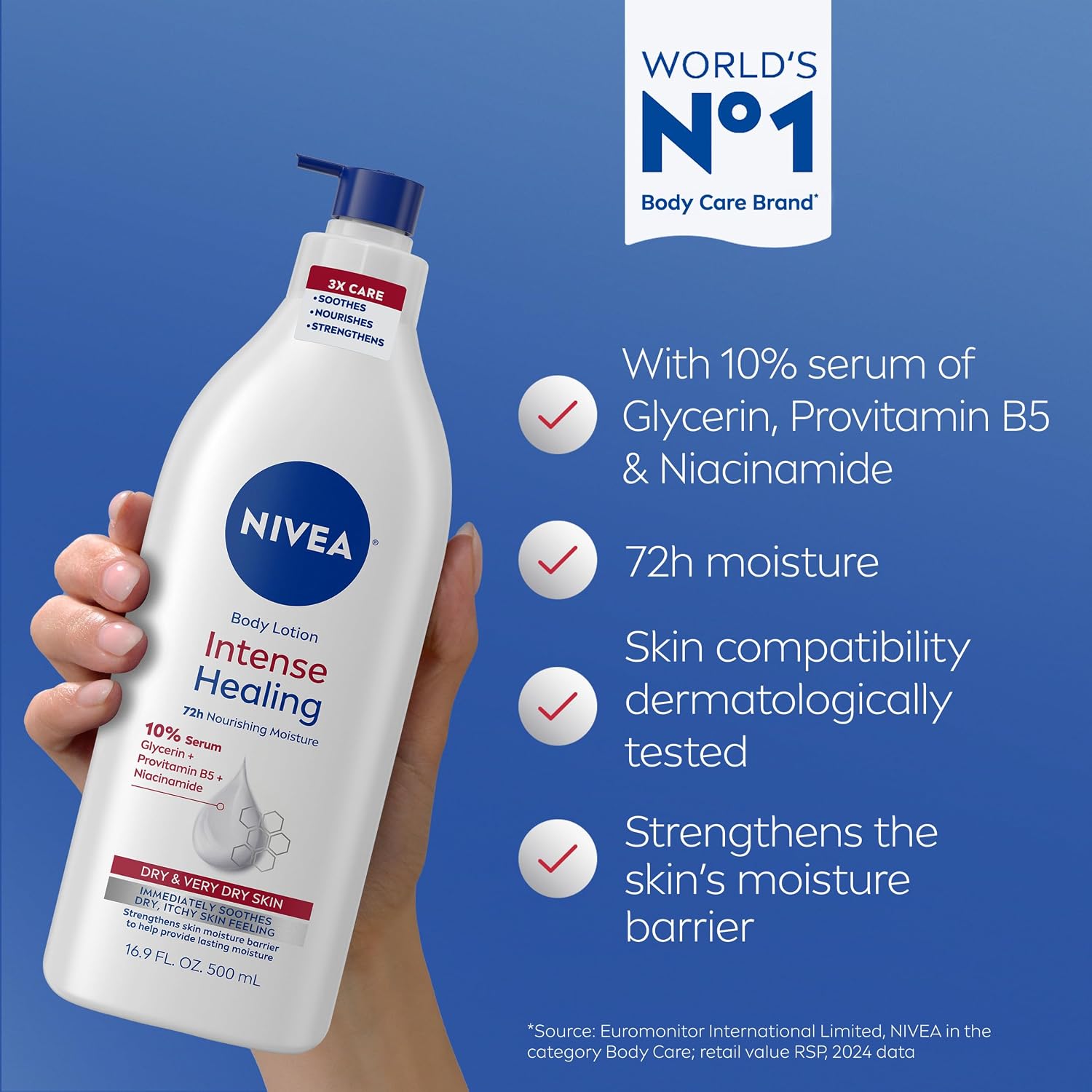 Detalle de NIVEA U-BB-2351 Intense Healing Body Lotion, 72-Hour Moisture, 16.9 fl oz