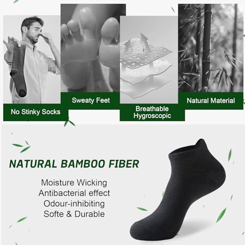 Detalle de Niorasen Bamboo Trainer Socks for Men & Women – 6 Pairs, Low Cut, Black (UK 9-11)